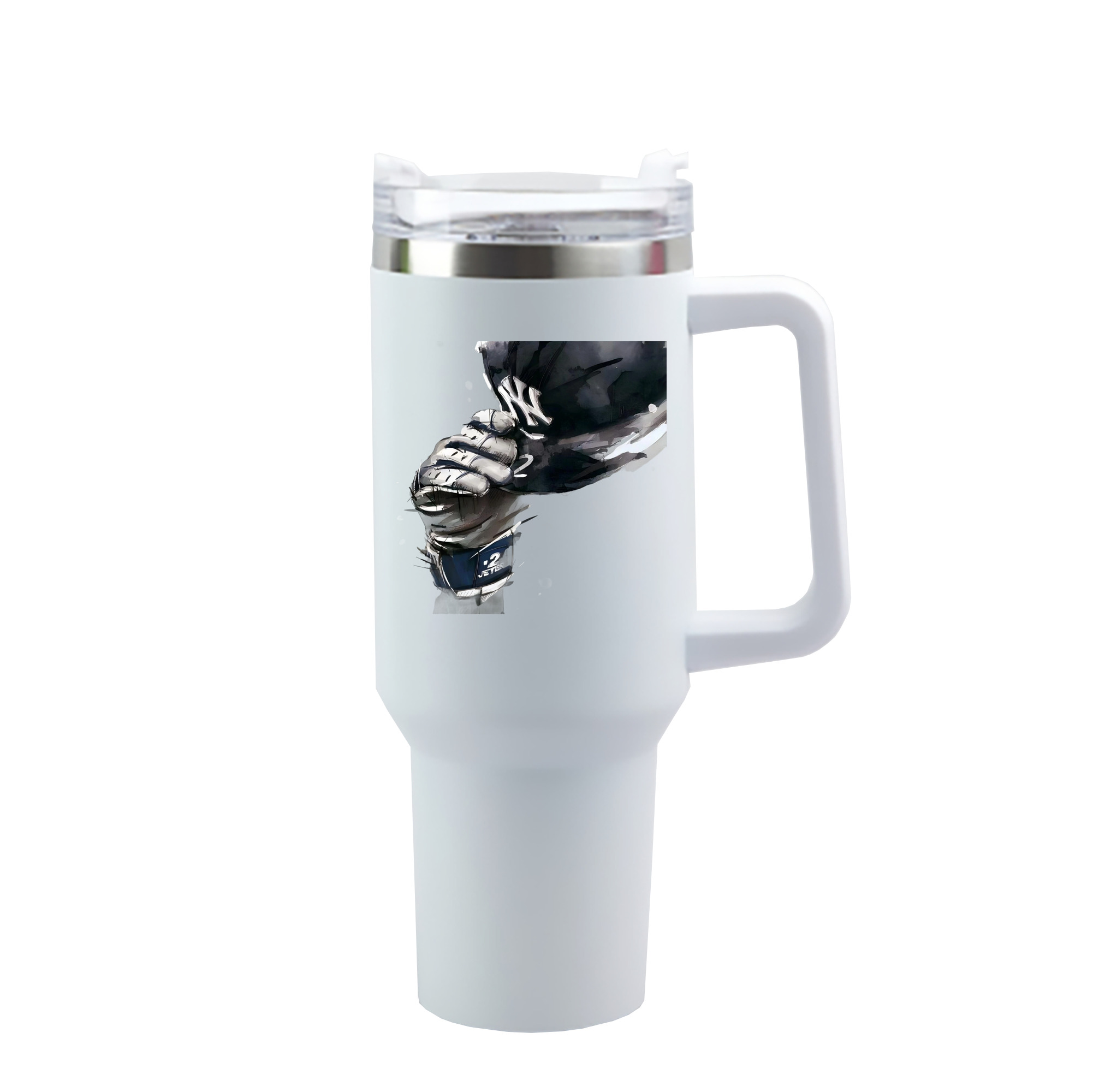 Derek Jeter 76 40oz Handle Car Cup With Crystal Sticker Design – Durable Stainless Steel Travel Mug With Reusable Straw – Double Wall Insulated