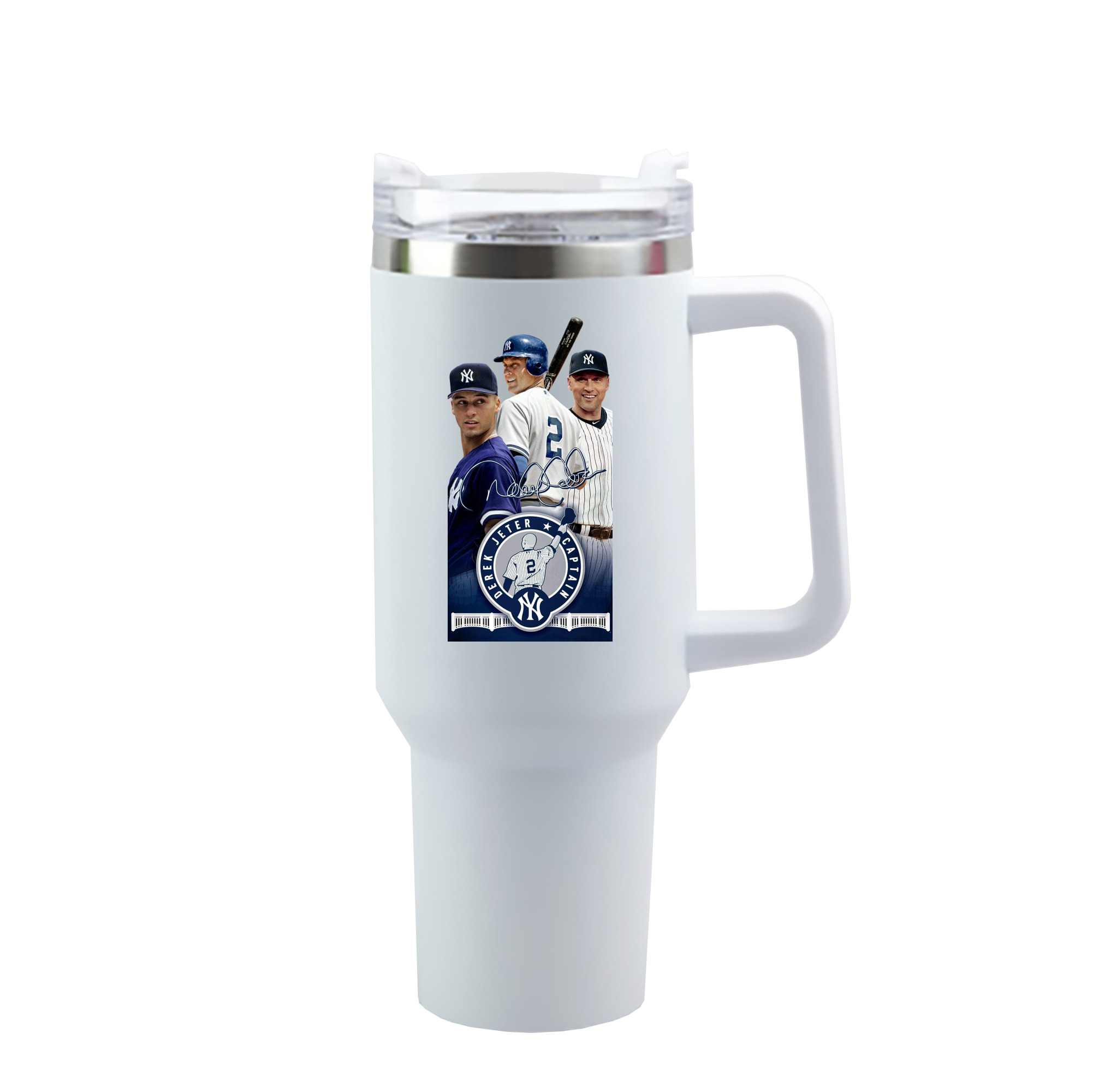 Derek Jeter 79 40oz Handle Car Cup With Crystal Sticker Design – Durable Stainless Steel Travel Mug With Reusable Straw – Double Wall Insulated