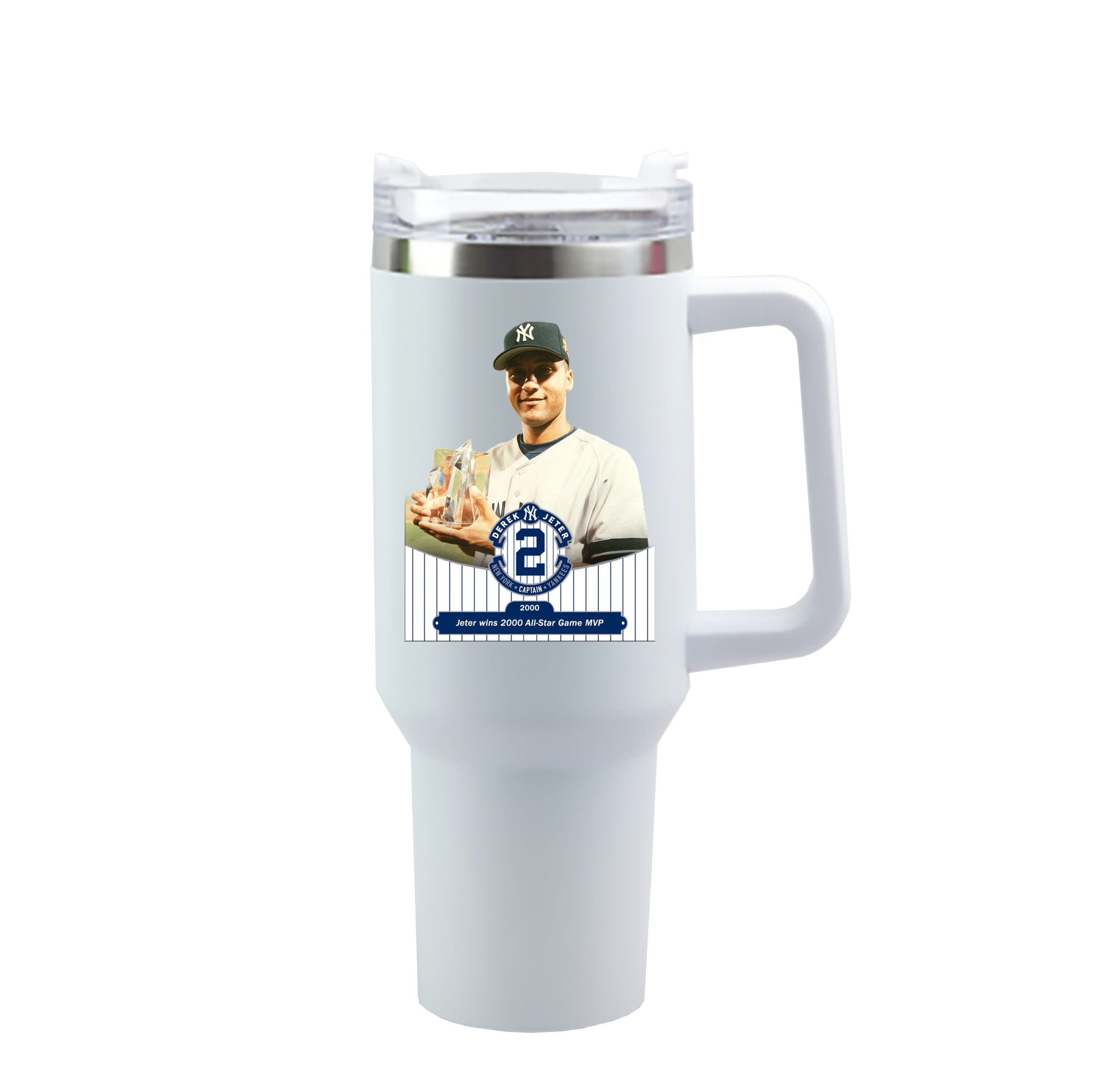 Derek Jeter 80 40oz Handle Car Cup With Crystal Sticker Design – Durable Stainless Steel Travel Mug With Reusable Straw – Double Wall Insulated