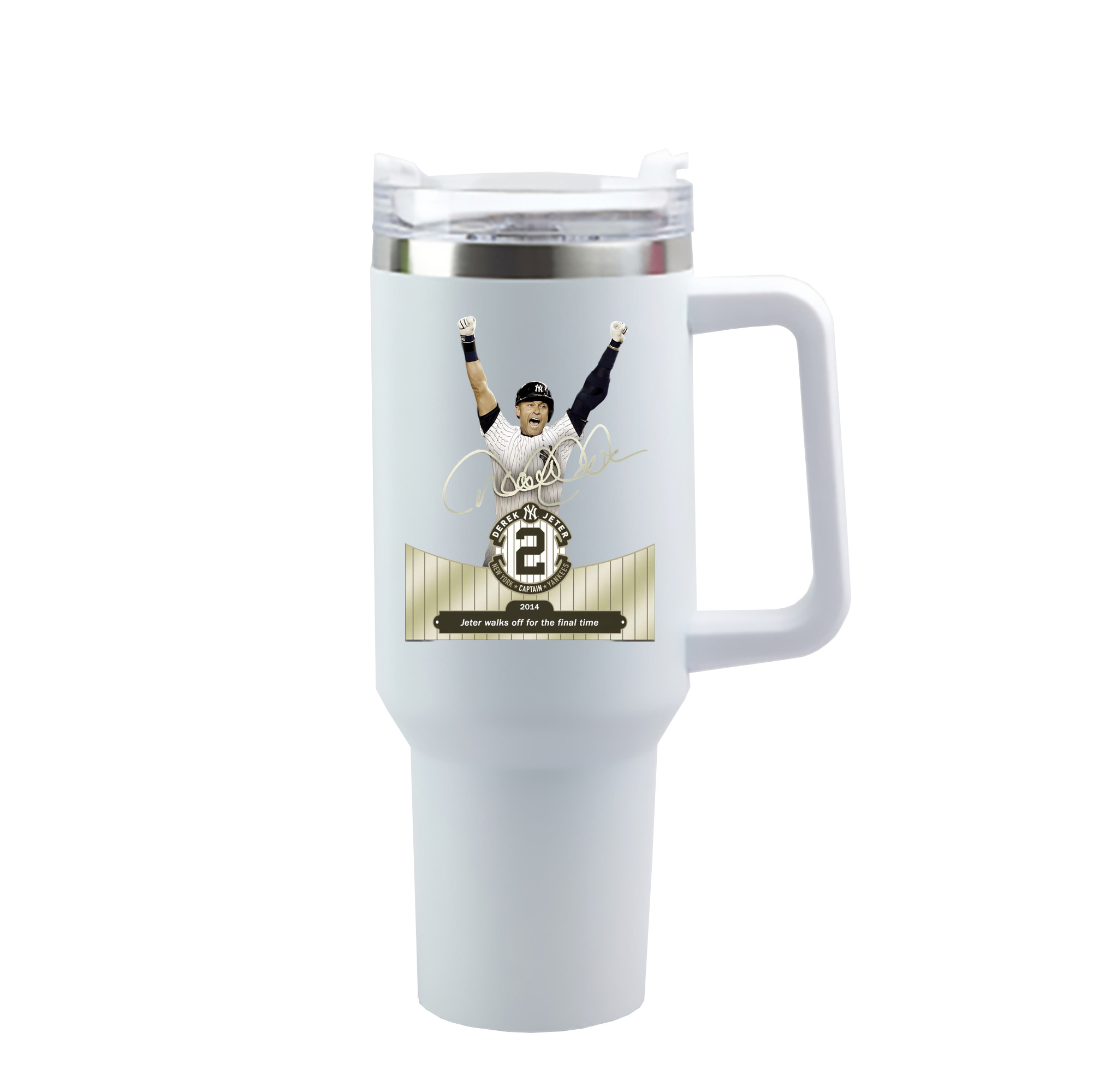 Derek Jeter 81 40oz Handle Car Cup With Crystal Sticker Design – Durable Stainless Steel Travel Mug With Reusable Straw – Double Wall Insulated