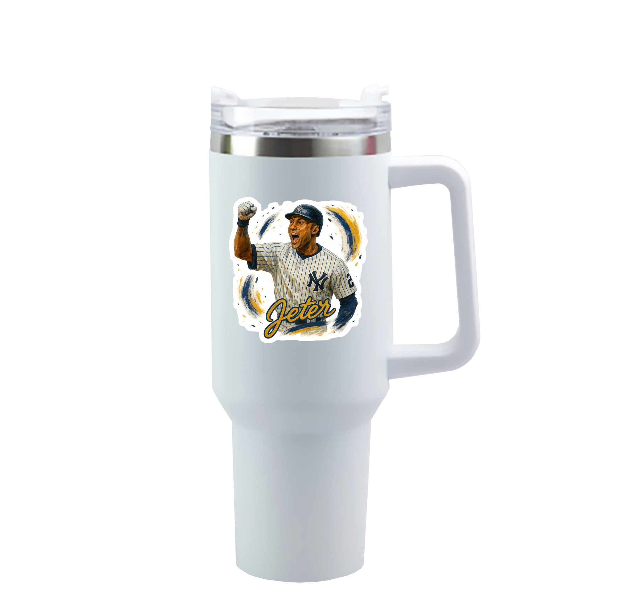Derek Jeter 82 40oz Handle Car Cup With Crystal Sticker Design – Durable Stainless Steel Travel Mug With Reusable Straw – Double Wall Insulated