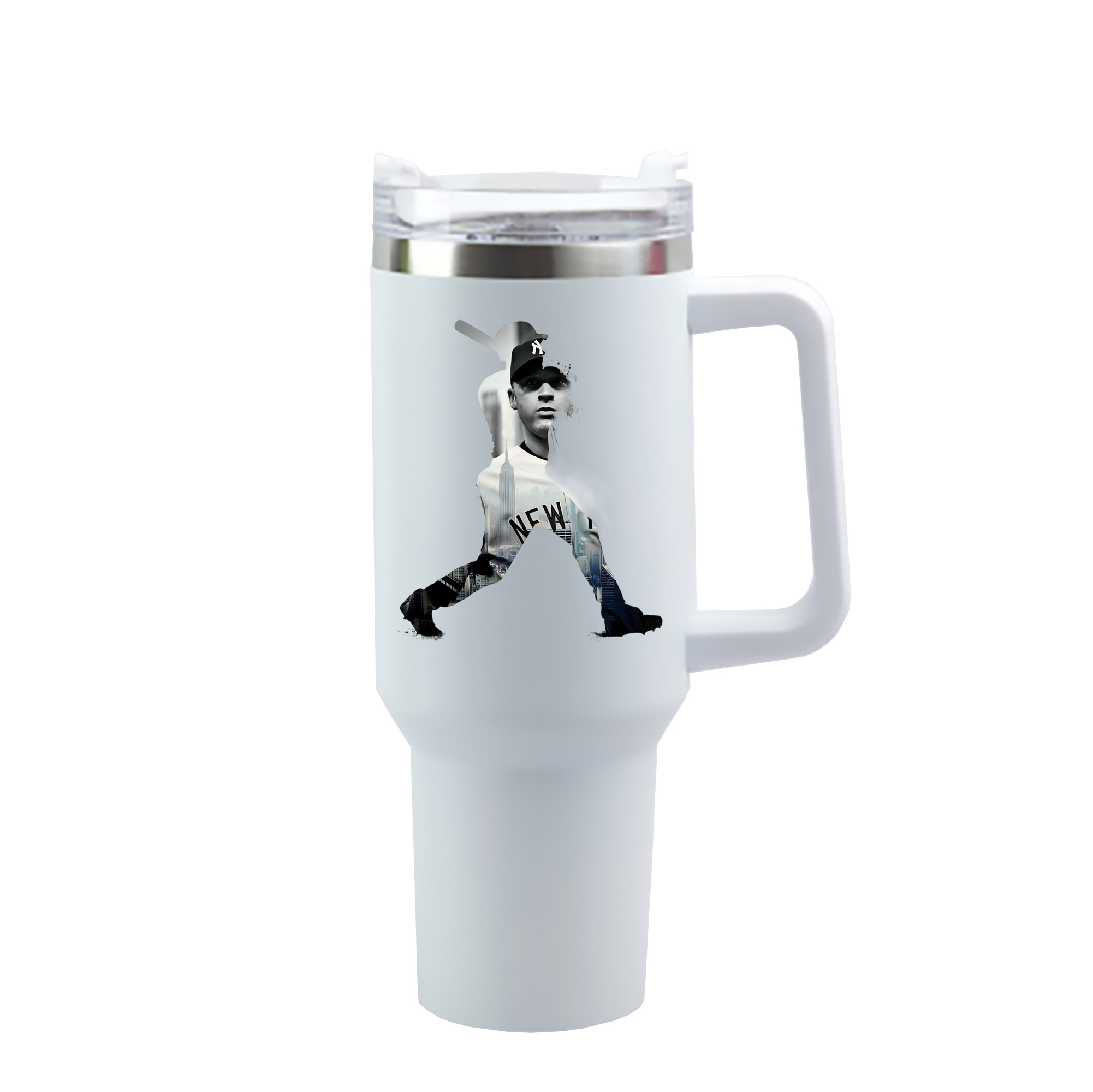 Derek Jeter 83 40oz Handle Car Cup With Crystal Sticker Design – Durable Stainless Steel Travel Mug With Reusable Straw – Double Wall Insulated