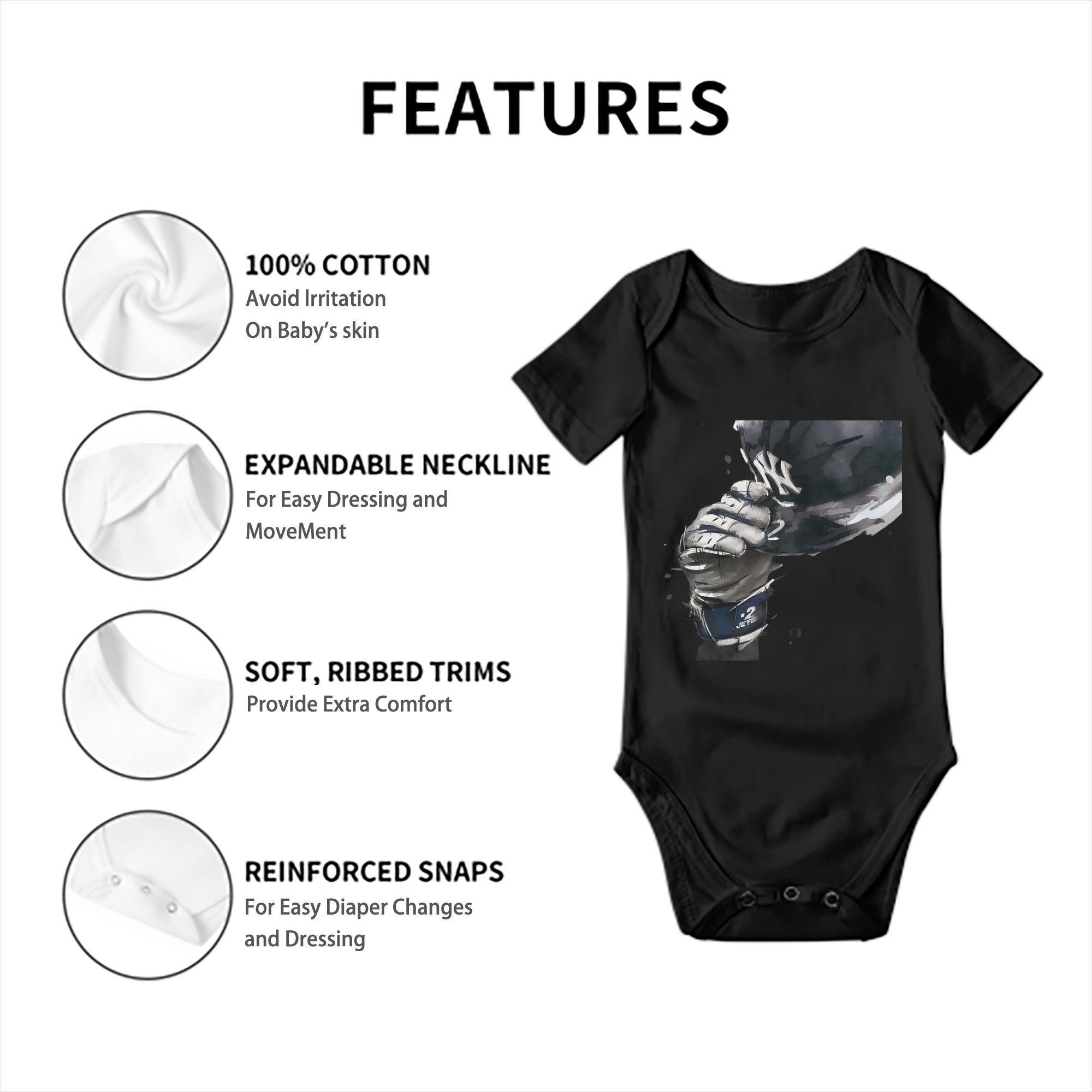 Derek Jeter 76 Baby Short Sleeve Romper – 100% Cotton Soft & Breathable Digital Print Onesie With Easy Snap Closure And Envelope Shoulder – Comfortable For Daily Wear & Travel