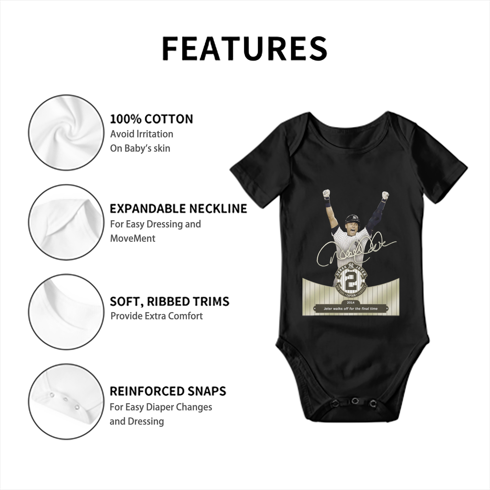 Derek Jeter 81 Baby Short Sleeve Romper – 100% Cotton Soft & Breathable Digital Print Onesie With Easy Snap Closure And Envelope Shoulder – Comfortable For Daily Wear & Travel