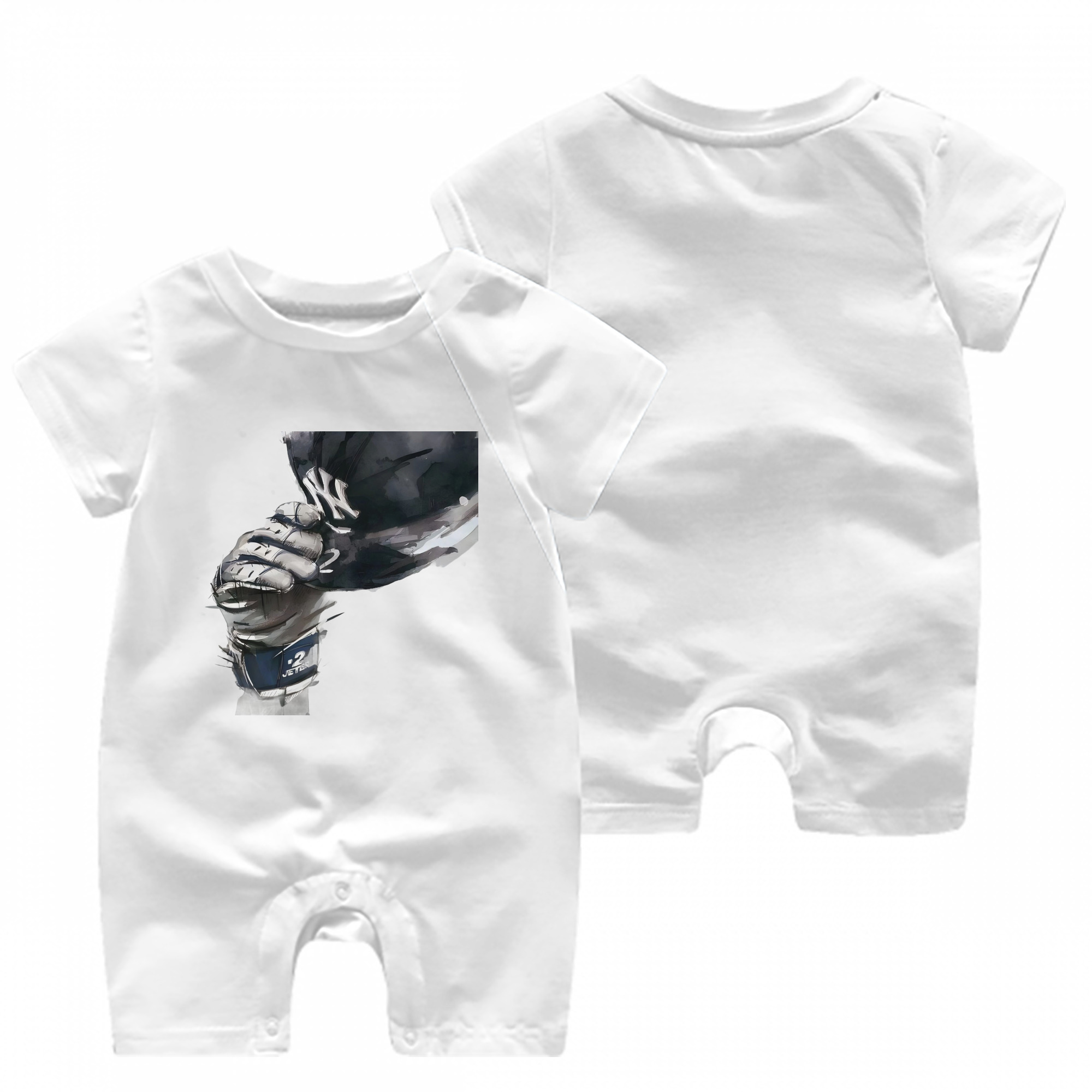 Derek Jeter 76 Baby Short Sleeve Onesie – 100% Cotton Soft & Breathable Digital Print Romper – Double-Sided Print, Snap Closure For Easy Diaper Changes – Comfortable For Boys & Girls