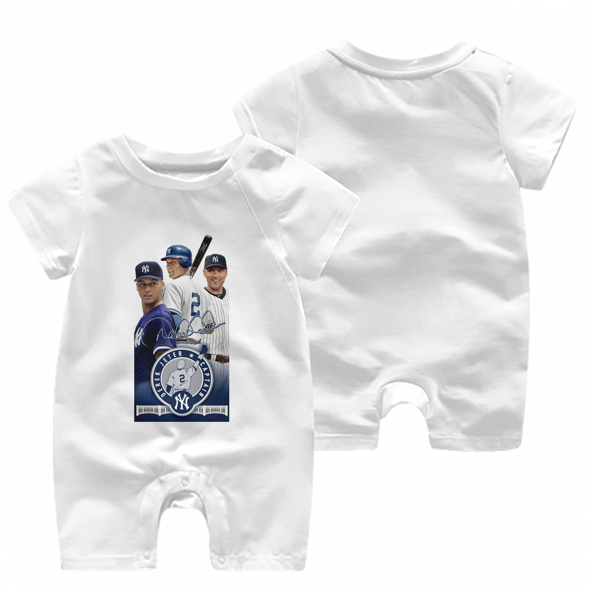 Derek Jeter 79 Baby Short Sleeve Onesie – 100% Cotton Soft & Breathable Digital Print Romper – Double-Sided Print, Snap Closure For Easy Diaper Changes – Comfortable For Boys & Girls