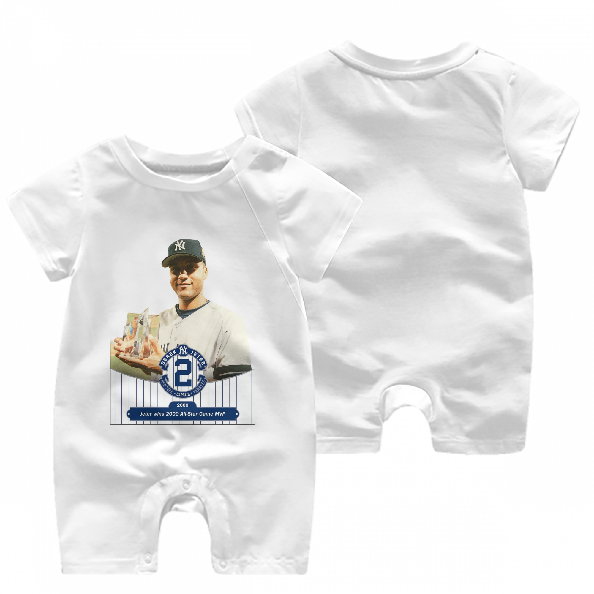 Derek Jeter 80 Baby Short Sleeve Onesie – 100% Cotton Soft & Breathable Digital Print Romper – Double-Sided Print, Snap Closure For Easy Diaper Changes – Comfortable For Boys & Girls