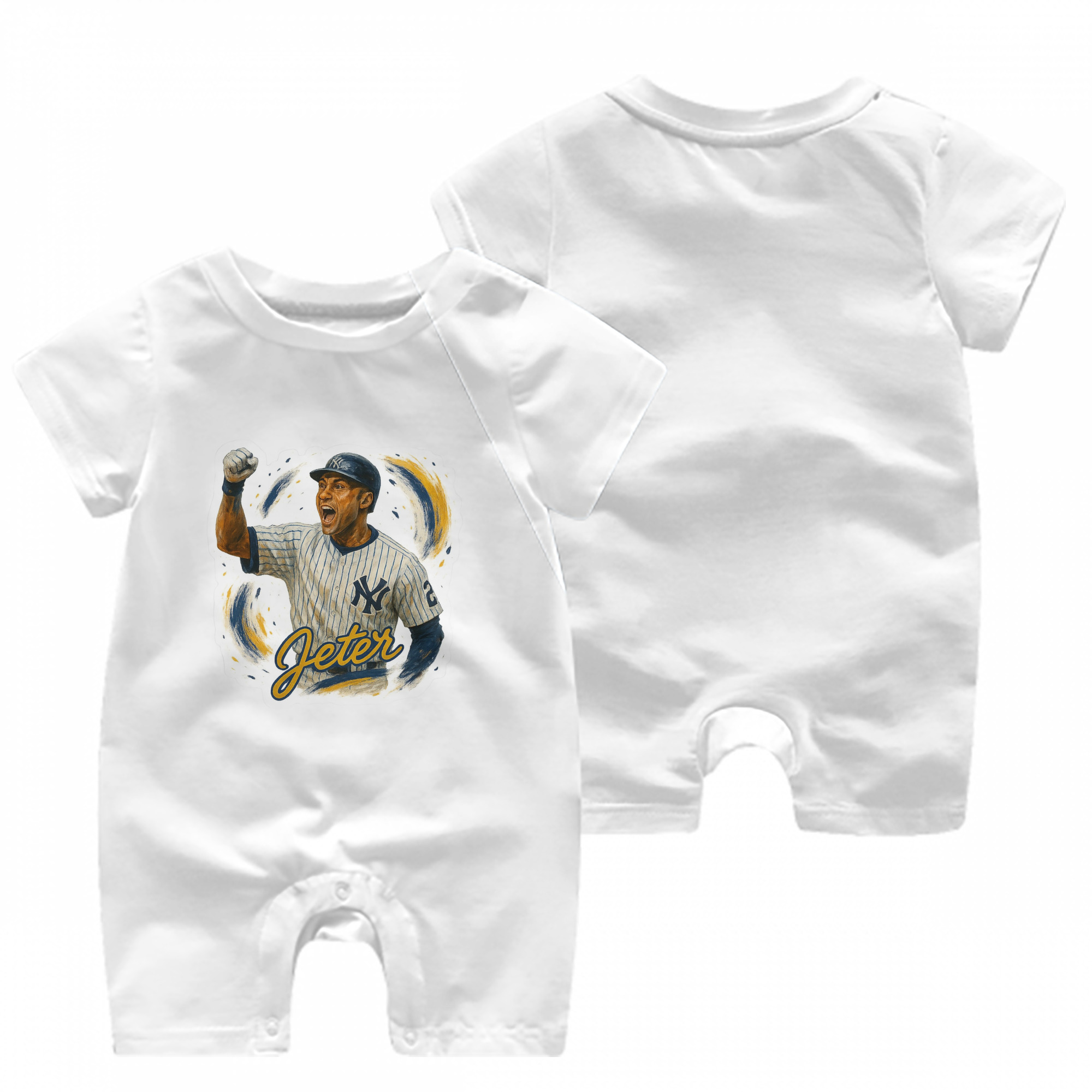 Derek Jeter 82 Baby Short Sleeve Onesie – 100% Cotton Soft & Breathable Digital Print Romper – Double-Sided Print, Snap Closure For Easy Diaper Changes – Comfortable For Boys & Girls