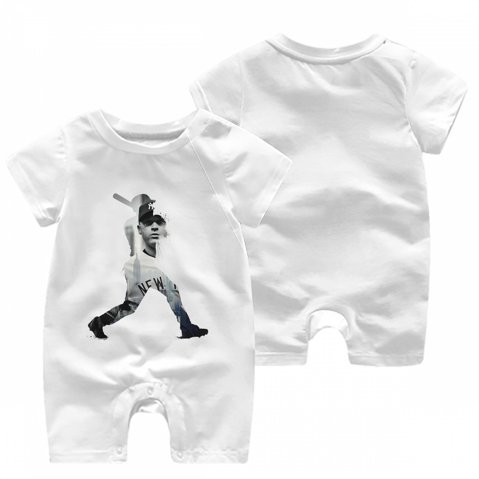 Derek Jeter 83 Baby Short Sleeve Onesie – 100% Cotton Soft & Breathable Digital Print Romper – Double-Sided Print, Snap Closure For Easy Diaper Changes – Comfortable For Boys & Girls