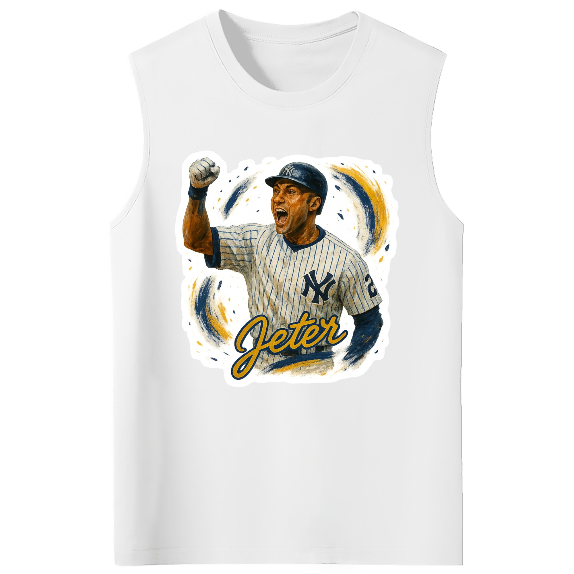 Derek Jeter 82 210g Combed Cotton Tank Top With Front Heat Transfer Print – Soft, Lightweight, Fitted Design – Stylish & Comfortable Casual Wear For Sports & Everyday Use