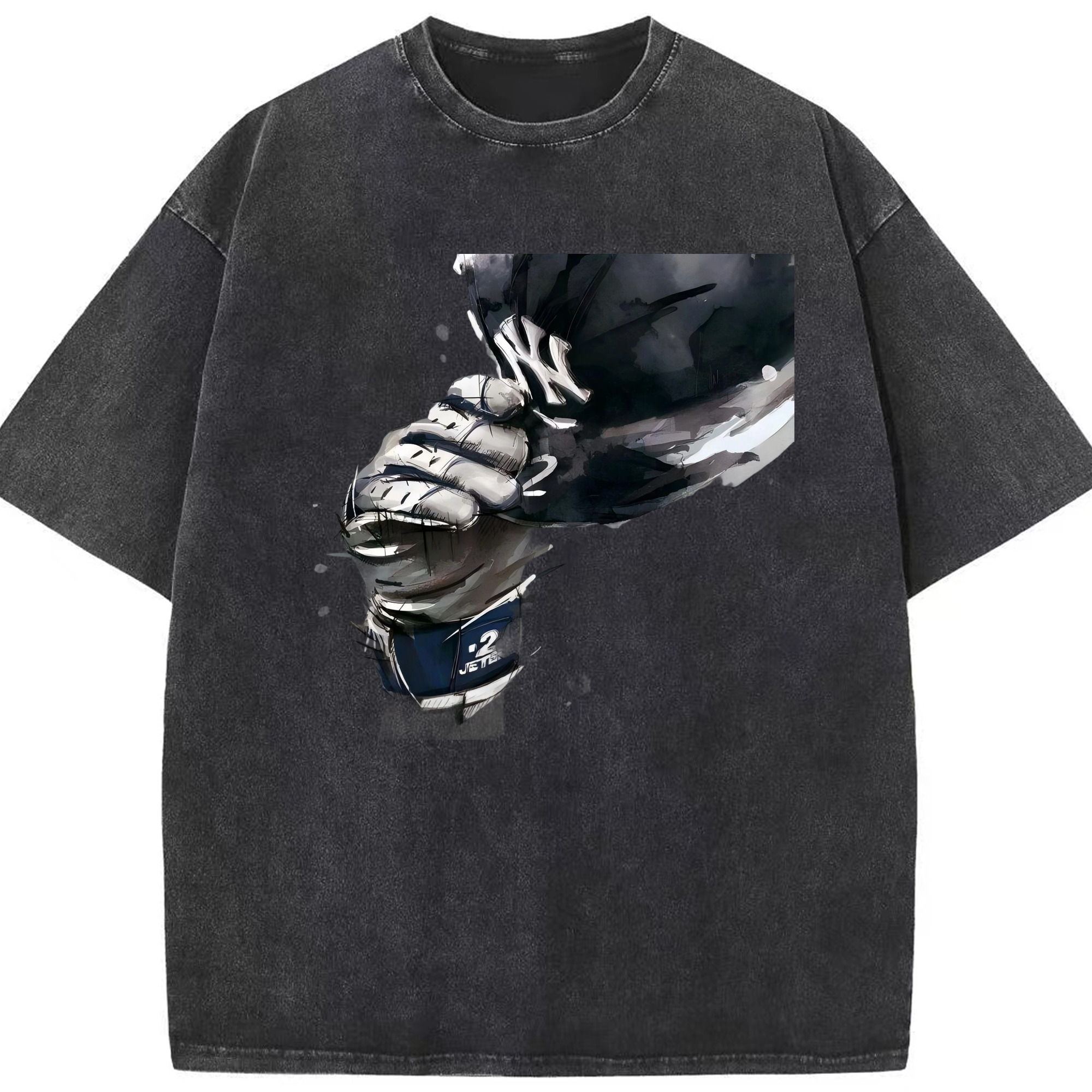 Derek Jeter 76 Washed Vintage Look 230g Cotton Oversized T-Shirt With Front Heat Transfer Print – Soft, Lightweight, Stylish Fit – Comfortable Casual Wear For Sports & Everyday Use