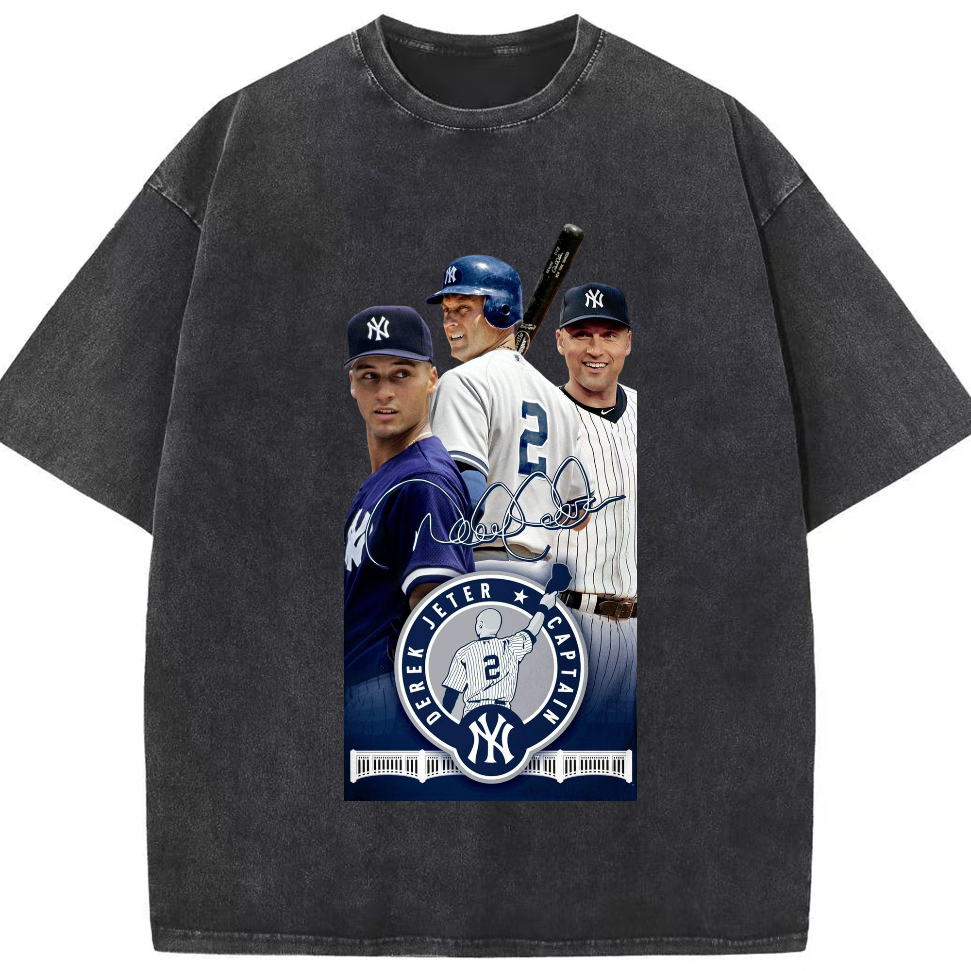 Derek Jeter 79 Washed Vintage Look 230g Cotton Oversized T-Shirt With Front Heat Transfer Print – Soft, Lightweight, Stylish Fit – Comfortable Casual Wear For Sports & Everyday Use