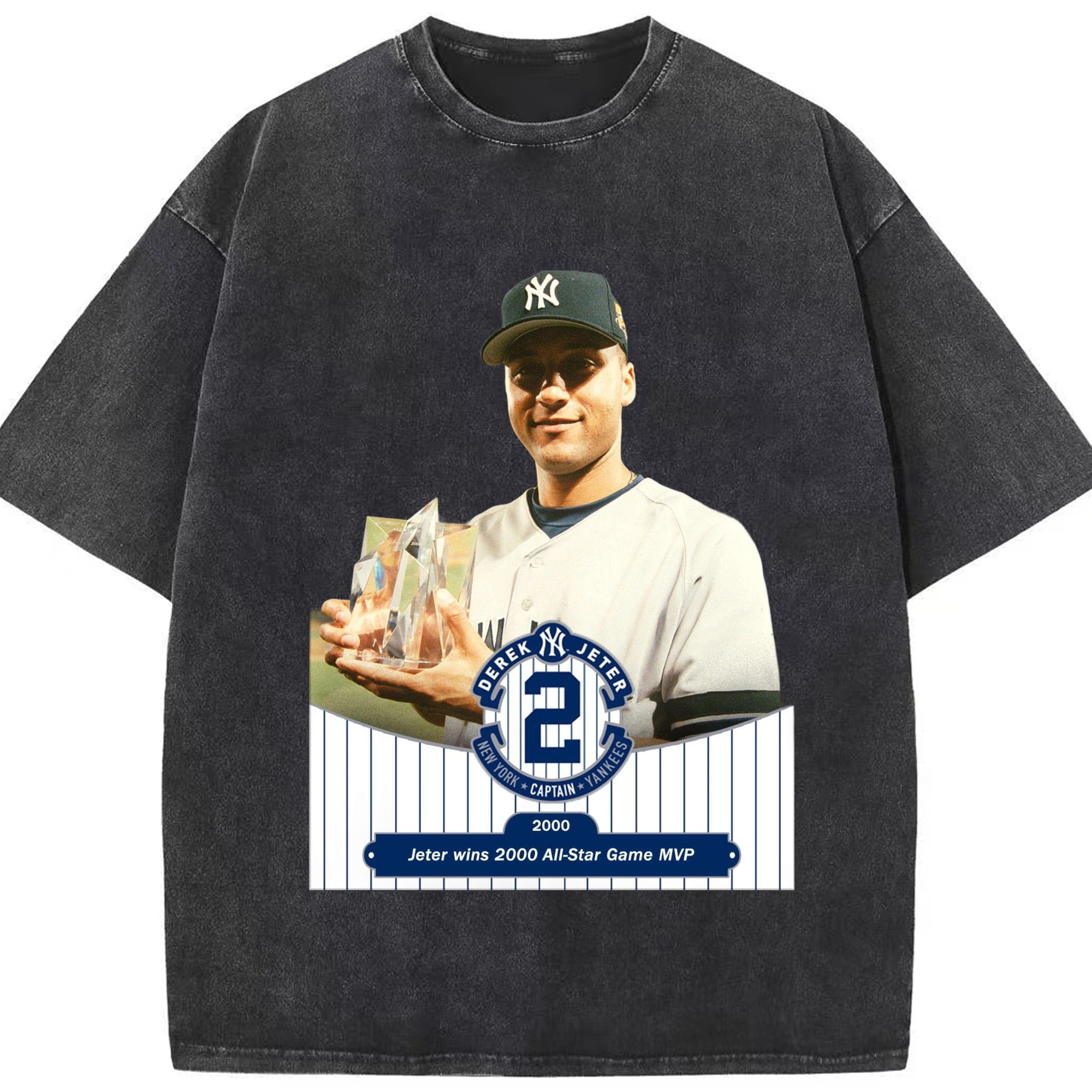 Derek Jeter 80 Washed Vintage Look 230g Cotton Oversized T-Shirt With Front Heat Transfer Print – Soft, Lightweight, Stylish Fit – Comfortable Casual Wear For Sports & Everyday Use