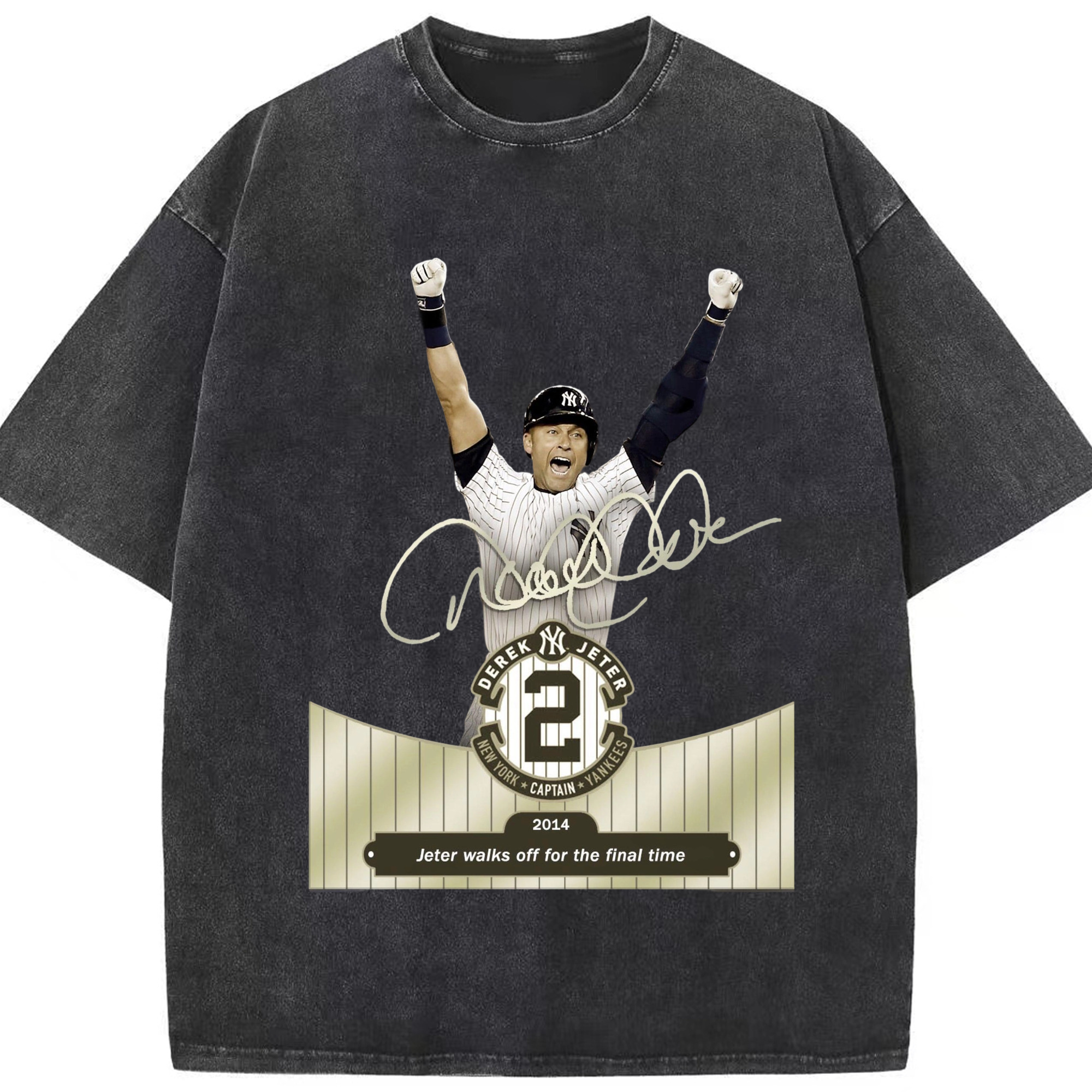 Derek Jeter 81 Washed Vintage Look 230g Cotton Oversized T-Shirt With Front Heat Transfer Print – Soft, Lightweight, Stylish Fit – Comfortable Casual Wear For Sports & Everyday Use