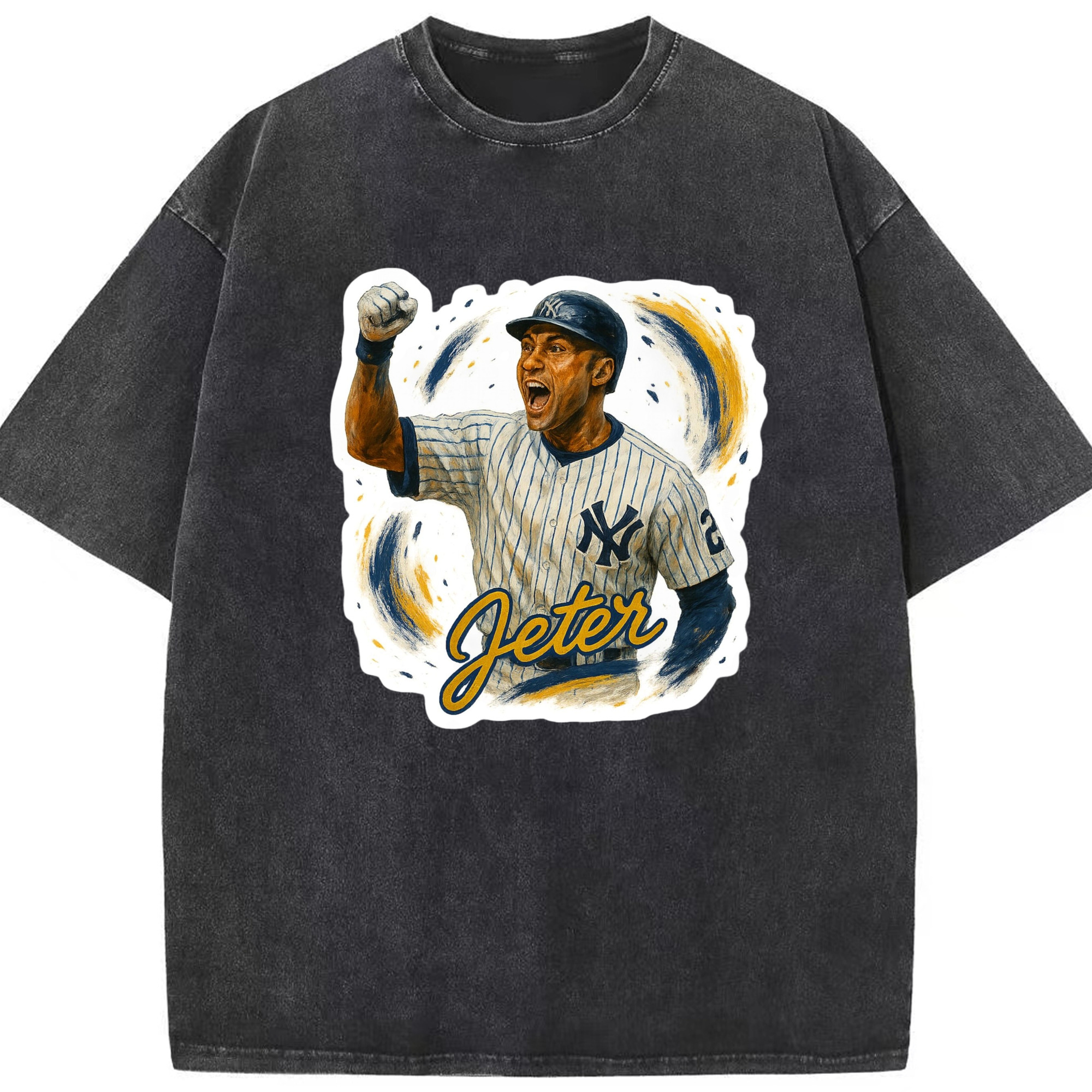 Derek Jeter 82 Washed Vintage Look 230g Cotton Oversized T-Shirt With Front Heat Transfer Print – Soft, Lightweight, Stylish Fit – Comfortable Casual Wear For Sports & Everyday Use