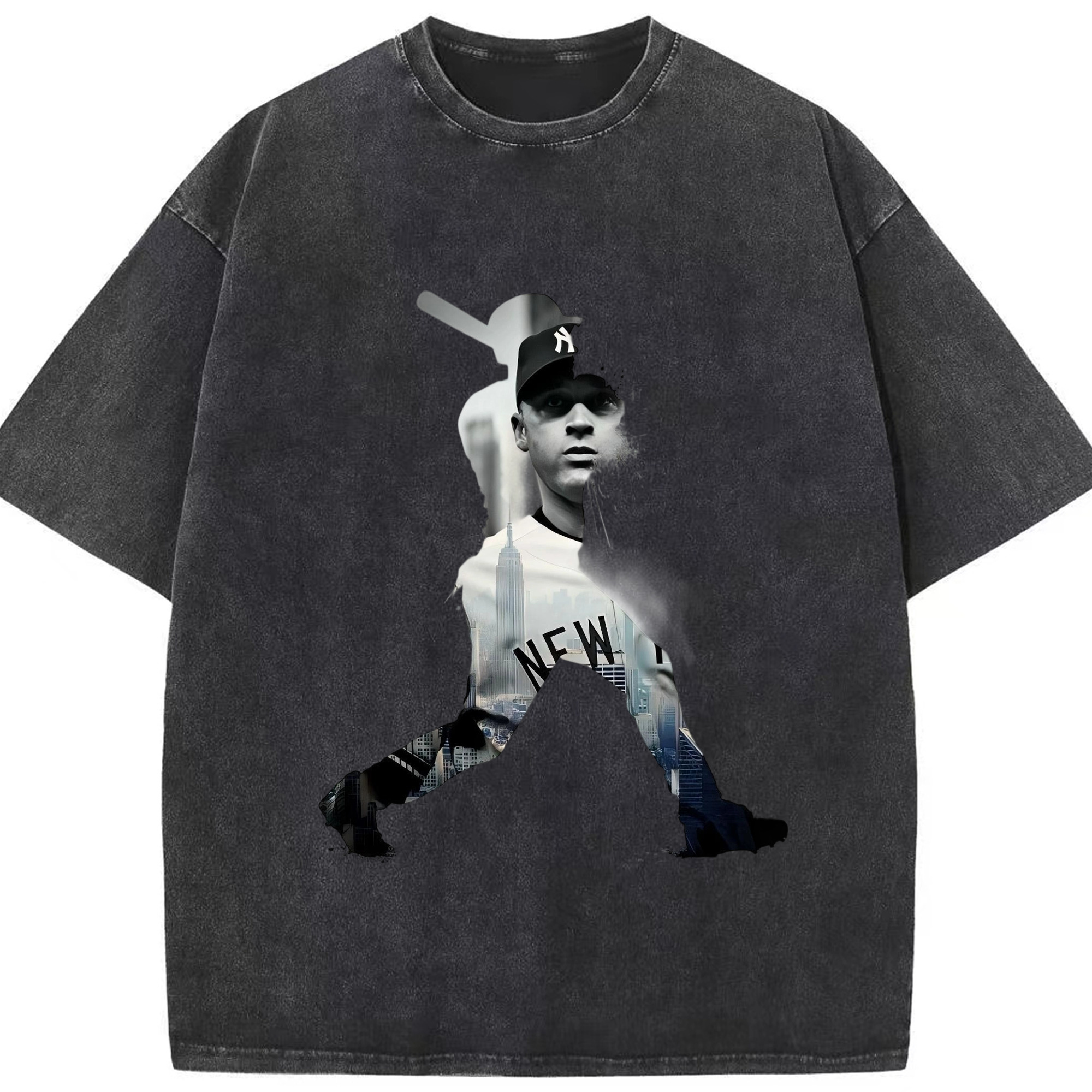 Derek Jeter 83 Washed Vintage Look 230g Cotton Oversized T-Shirt With Front Heat Transfer Print – Soft, Lightweight, Stylish Fit – Comfortable Casual Wear For Sports & Everyday Use