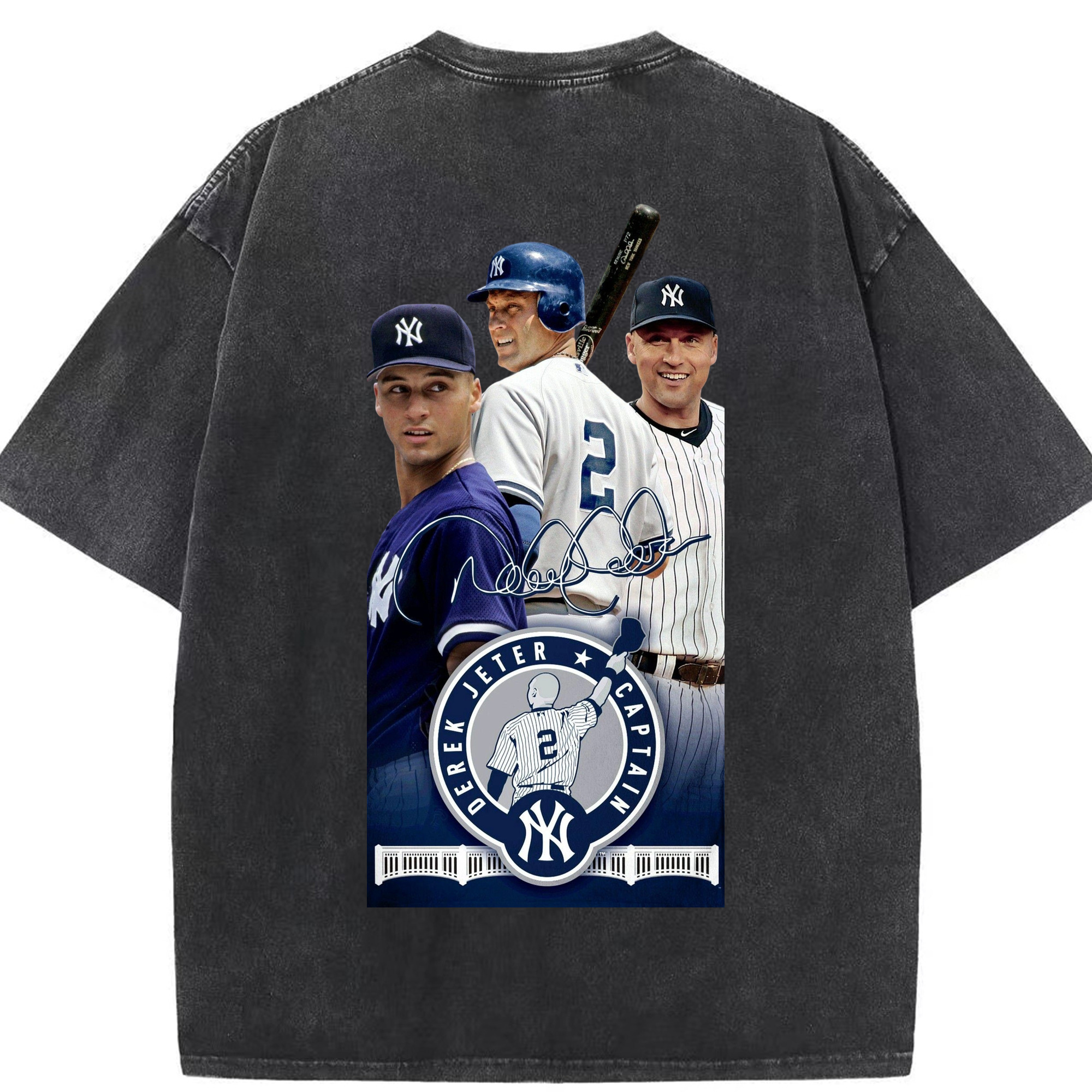 Derek Jeter 79 Washed Vintage 230g Cotton Oversized T-Shirt With Back Heat Transfer Print – Soft, Lightweight & Stylish – Comfortable Casual Wear For Sports & Everyday Use