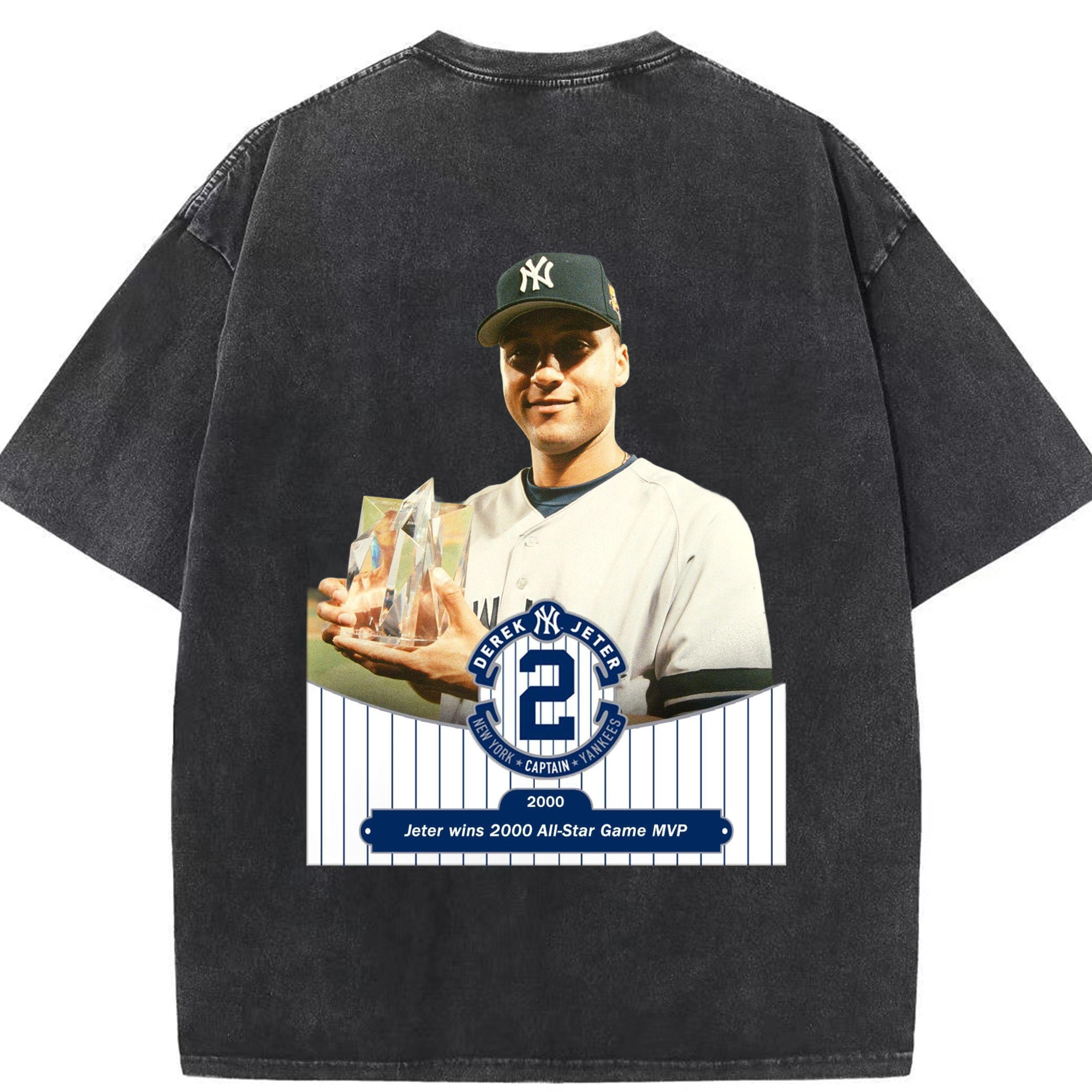Derek Jeter 80 Washed Vintage 230g Cotton Oversized T-Shirt With Back Heat Transfer Print – Soft, Lightweight & Stylish – Comfortable Casual Wear For Sports & Everyday Use
