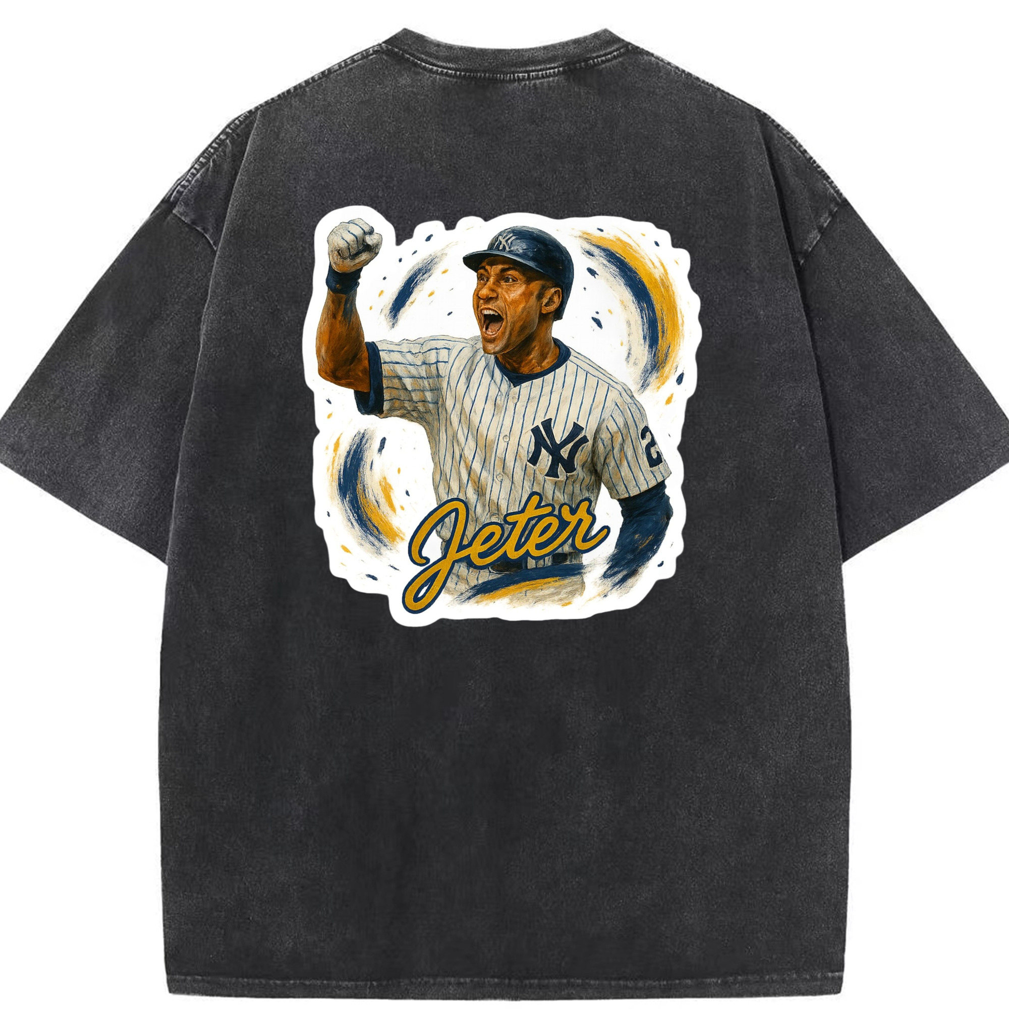 Derek Jeter 82 Washed Vintage 230g Cotton Oversized T-Shirt With Back Heat Transfer Print – Soft, Lightweight & Stylish – Comfortable Casual Wear For Sports & Everyday Use