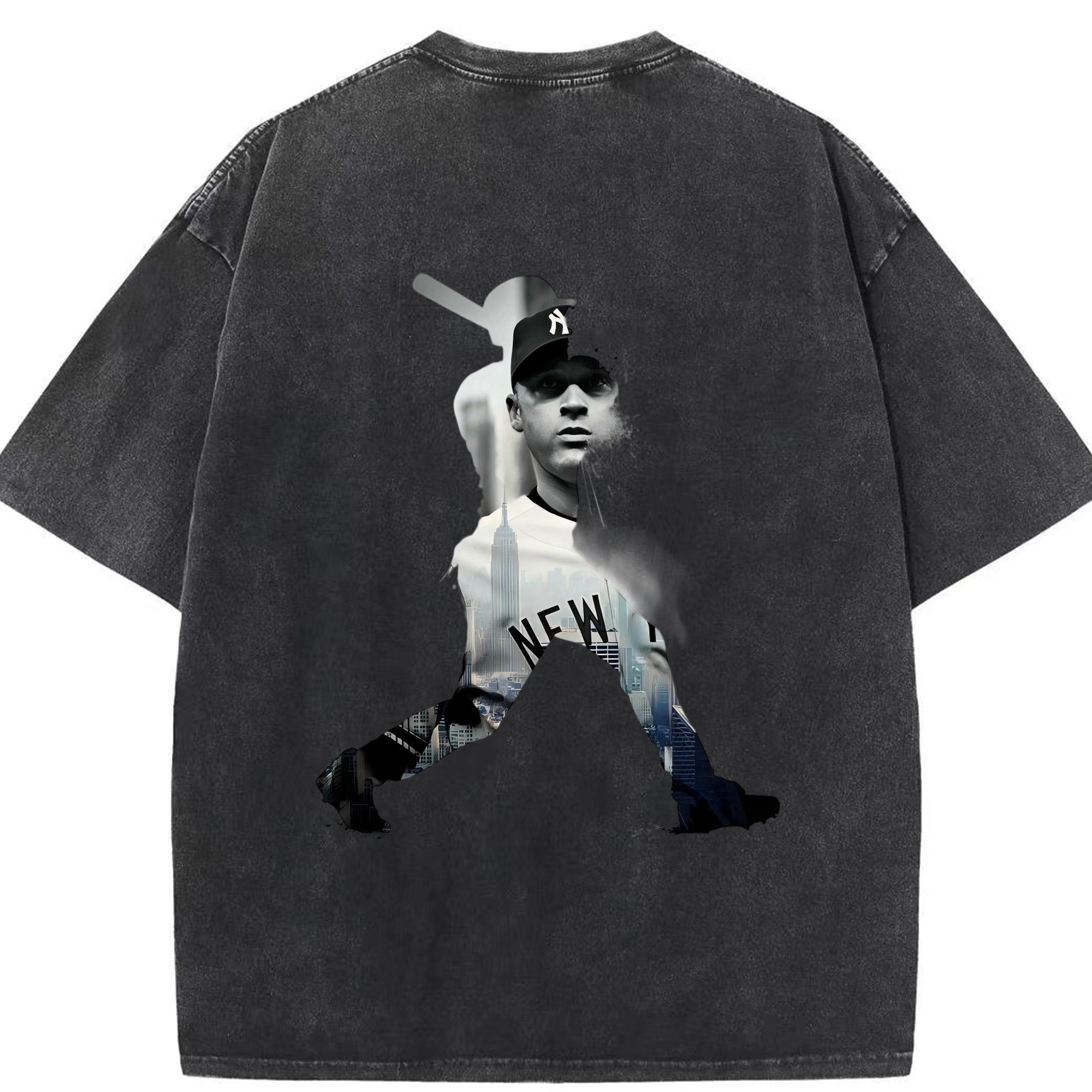 Derek Jeter 83 Washed Vintage 230g Cotton Oversized T-Shirt With Back Heat Transfer Print – Soft, Lightweight & Stylish – Comfortable Casual Wear For Sports & Everyday Use