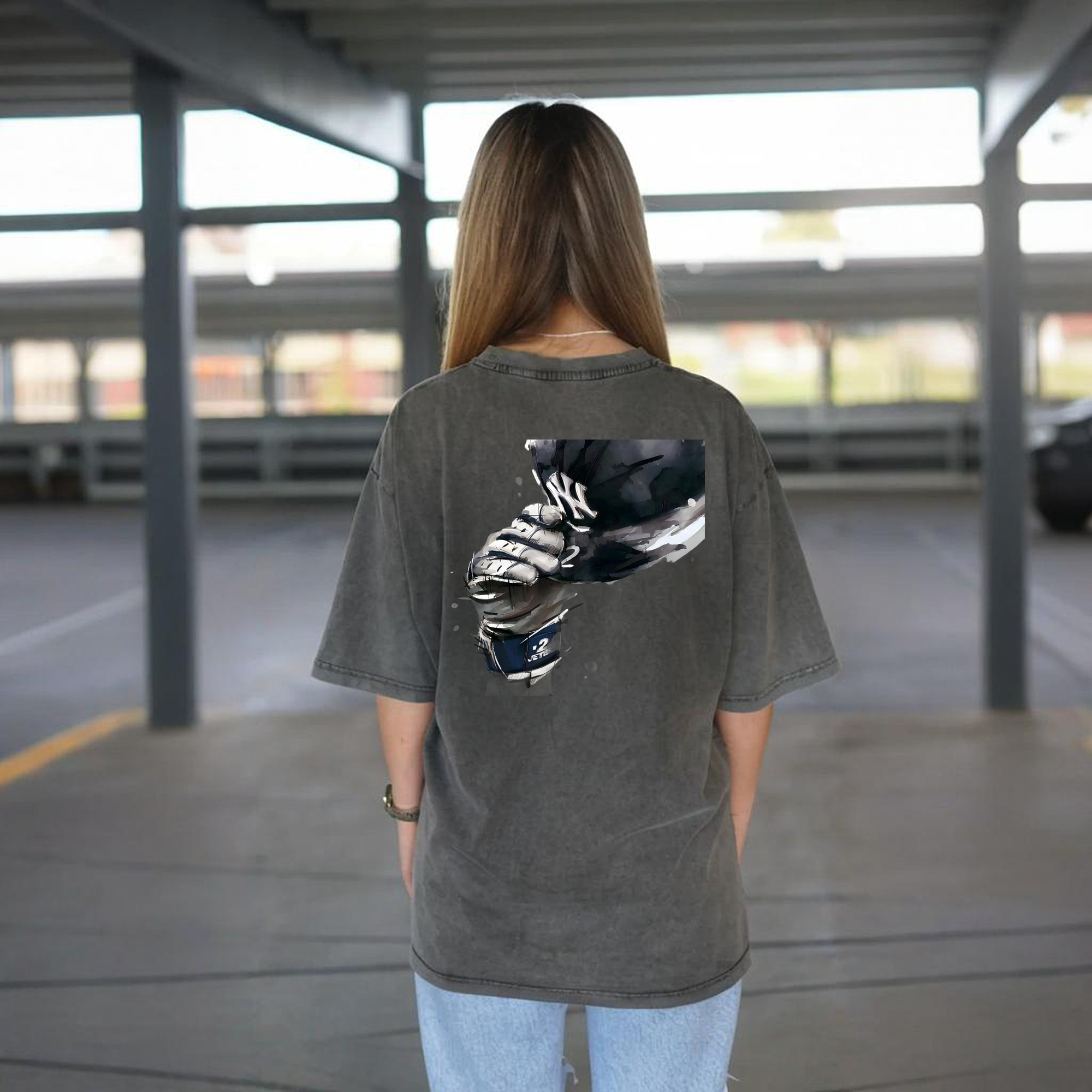 Derek Jeter 76 Washed Vintage 230g Cotton Oversized T-Shirt With Back Heat Transfer Print – Soft, Lightweight & Stylish – Comfortable Casual Wear For Sports & Everyday Use