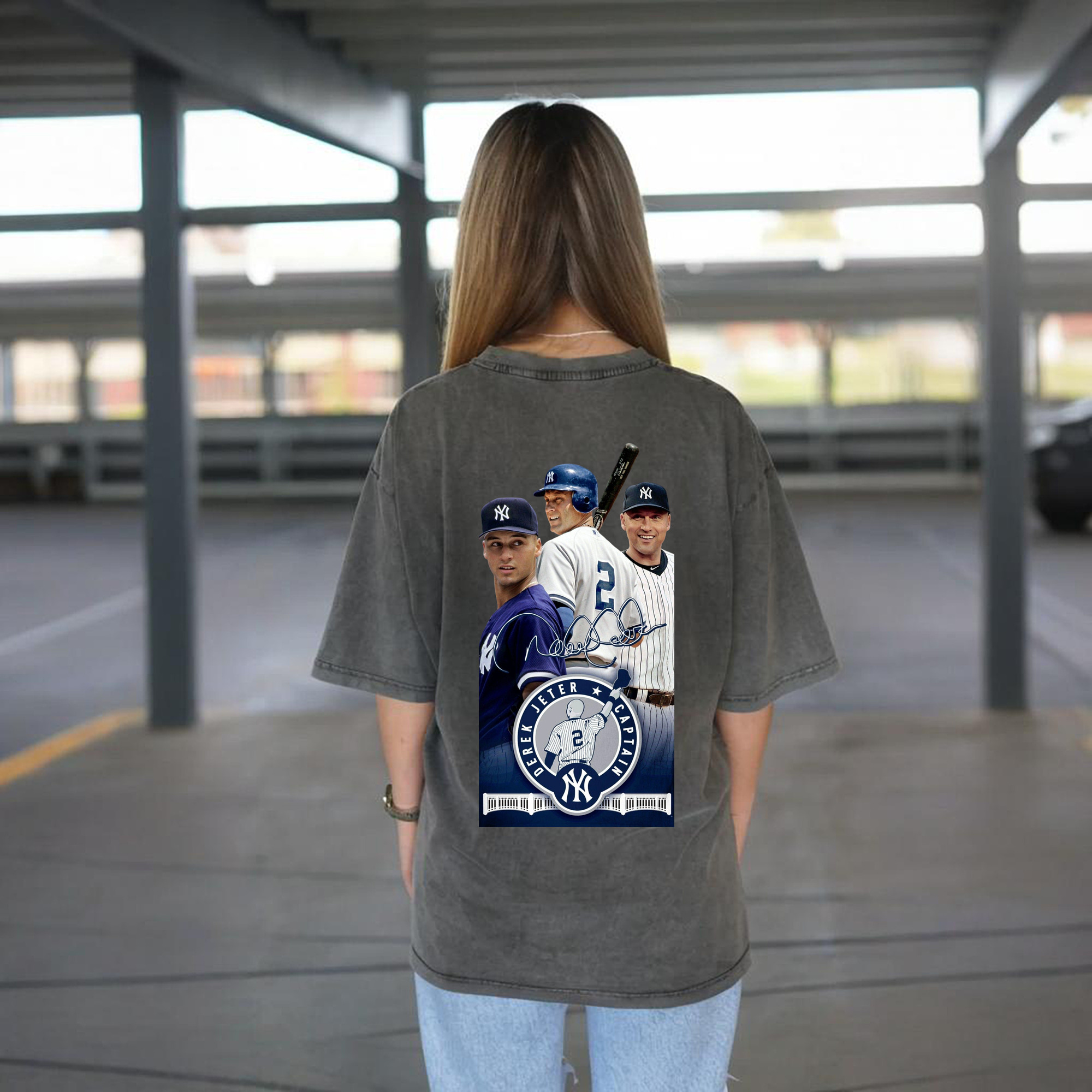 Derek Jeter 79 Washed Vintage 230g Cotton Oversized T-Shirt With Back Heat Transfer Print – Soft, Lightweight & Stylish – Comfortable Casual Wear For Sports & Everyday Use