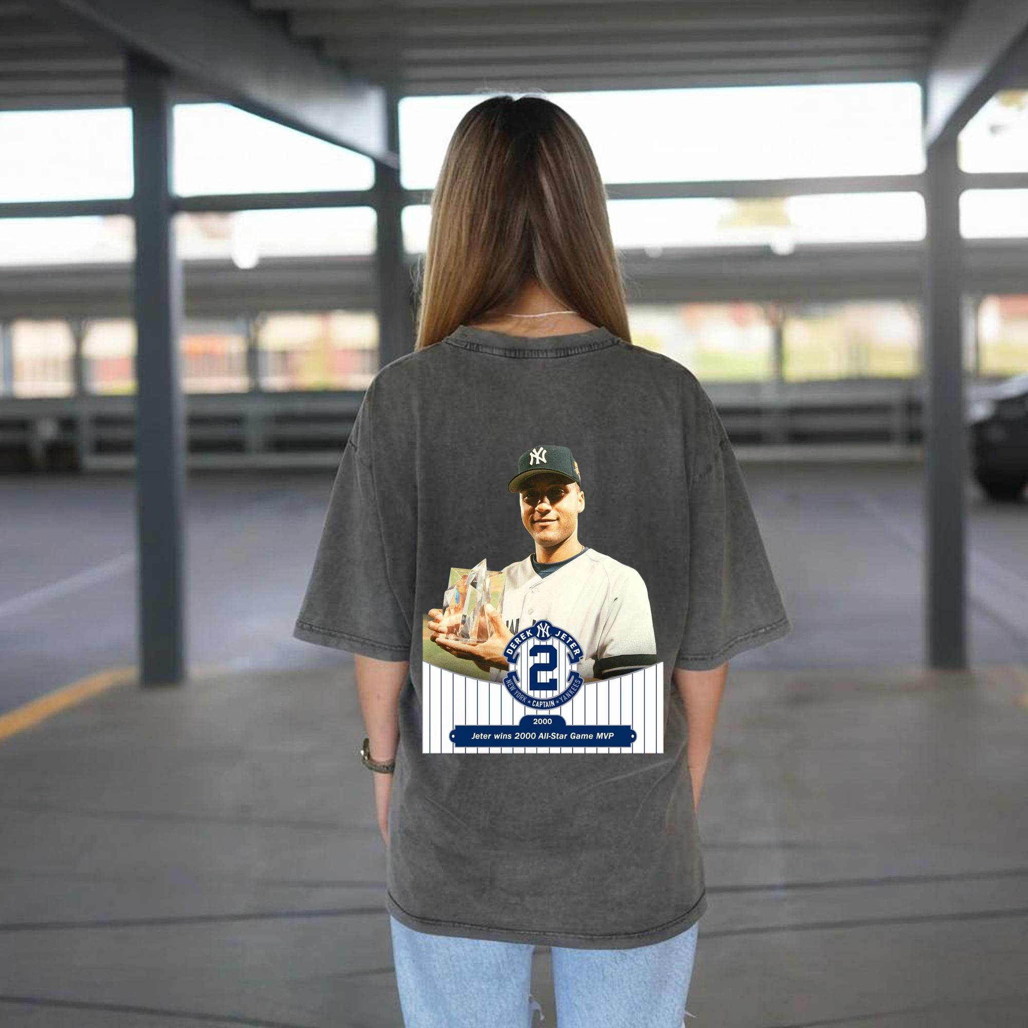 Derek Jeter 80 Washed Vintage 230g Cotton Oversized T-Shirt With Back Heat Transfer Print – Soft, Lightweight & Stylish – Comfortable Casual Wear For Sports & Everyday Use