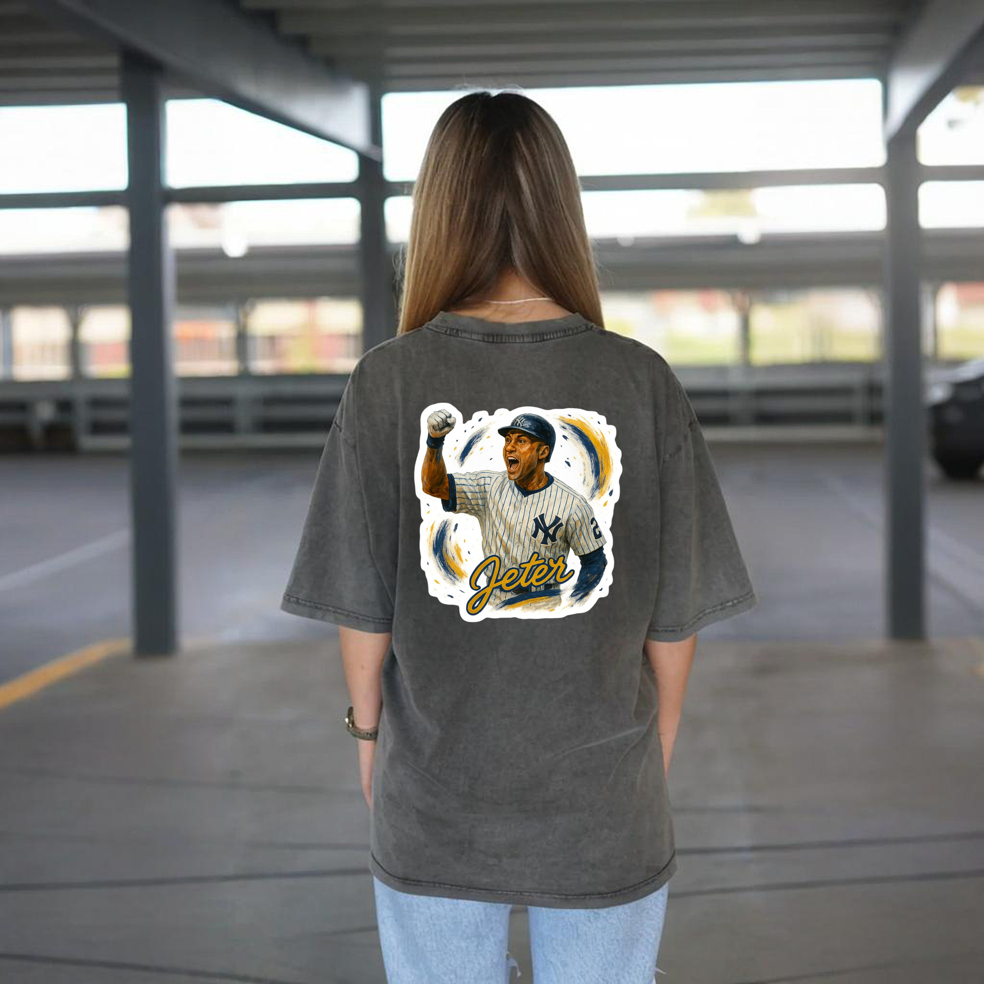 Derek Jeter 82 Washed Vintage 230g Cotton Oversized T-Shirt With Back Heat Transfer Print – Soft, Lightweight & Stylish – Comfortable Casual Wear For Sports & Everyday Use