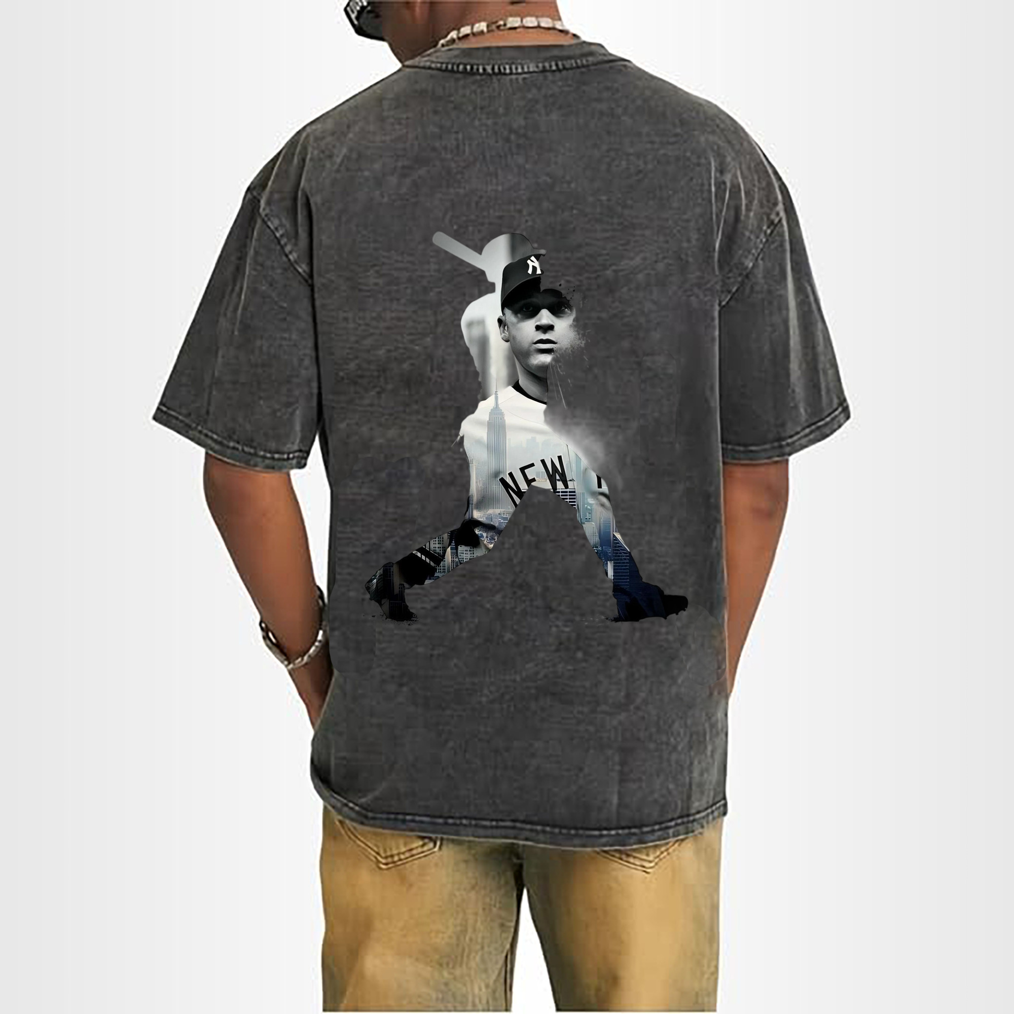 Derek Jeter 83 Washed Vintage 230g Cotton Oversized T-Shirt With Back Heat Transfer Print – Soft, Lightweight & Stylish – Comfortable Casual Wear For Sports & Everyday Use