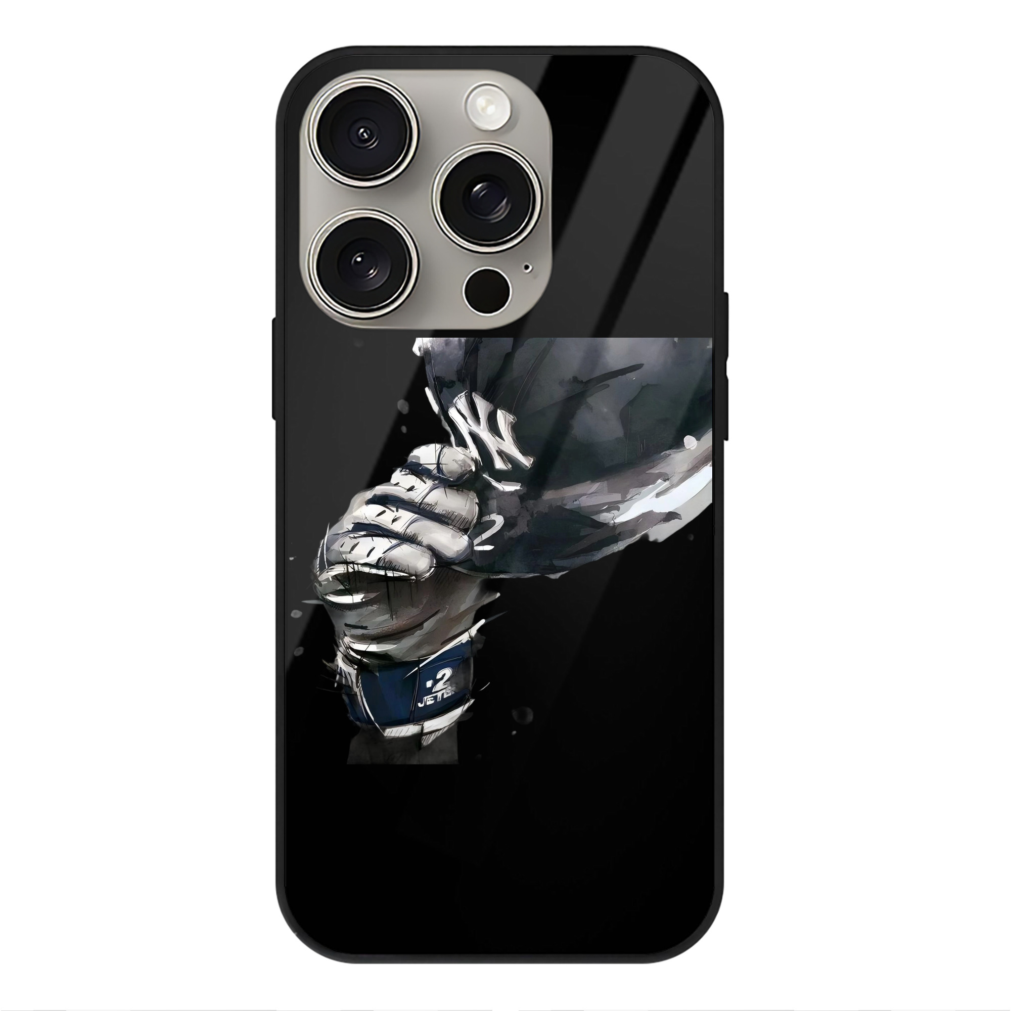 Derek Jeter 76 IPhone 15 Pro Mirror Phone Case – UV Printed Glass + TPU – Scratch-Resistant, Wireless Charging Compatible, Precise Fit & Stylish Design