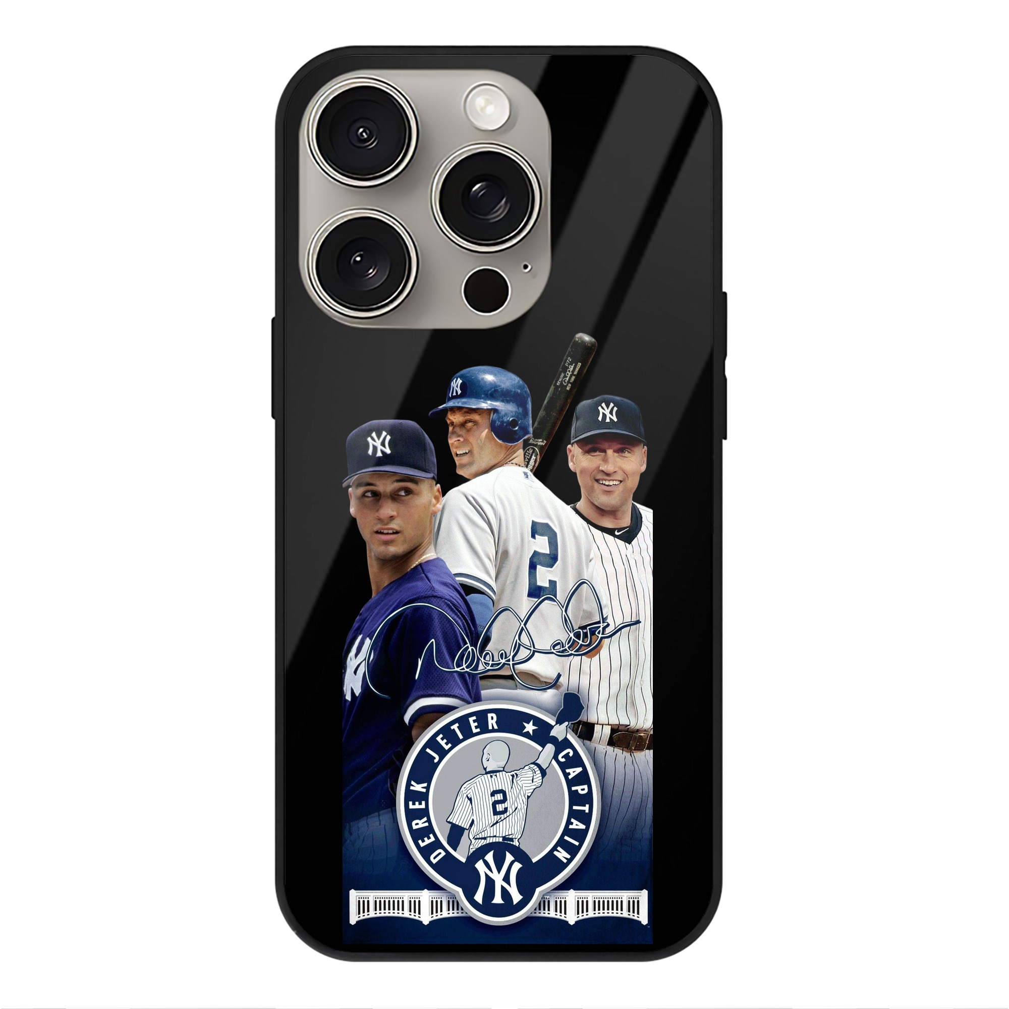 Derek Jeter 79 IPhone 15 Pro Mirror Phone Case – UV Printed Glass + TPU – Scratch-Resistant, Wireless Charging Compatible, Precise Fit & Stylish Design