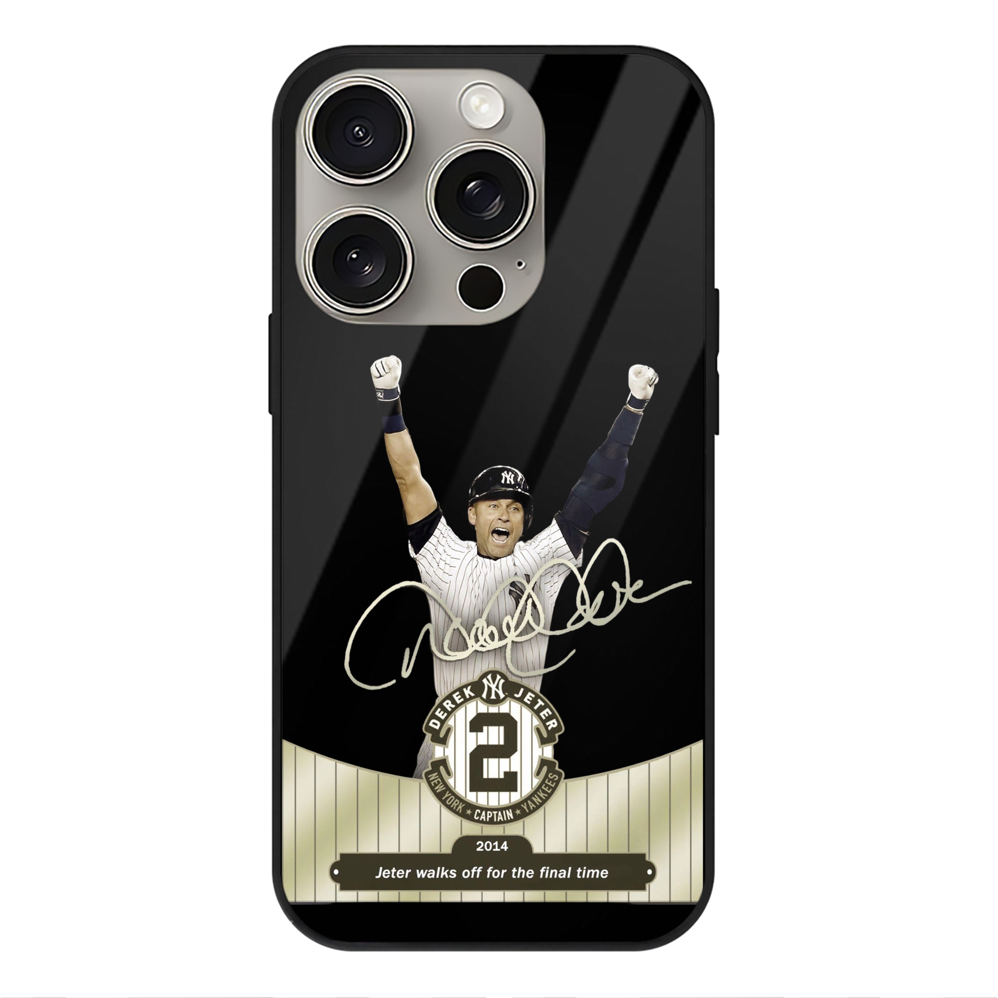 Derek Jeter 81 IPhone 15 Pro Mirror Phone Case – UV Printed Glass + TPU – Scratch-Resistant, Wireless Charging Compatible, Precise Fit & Stylish Design