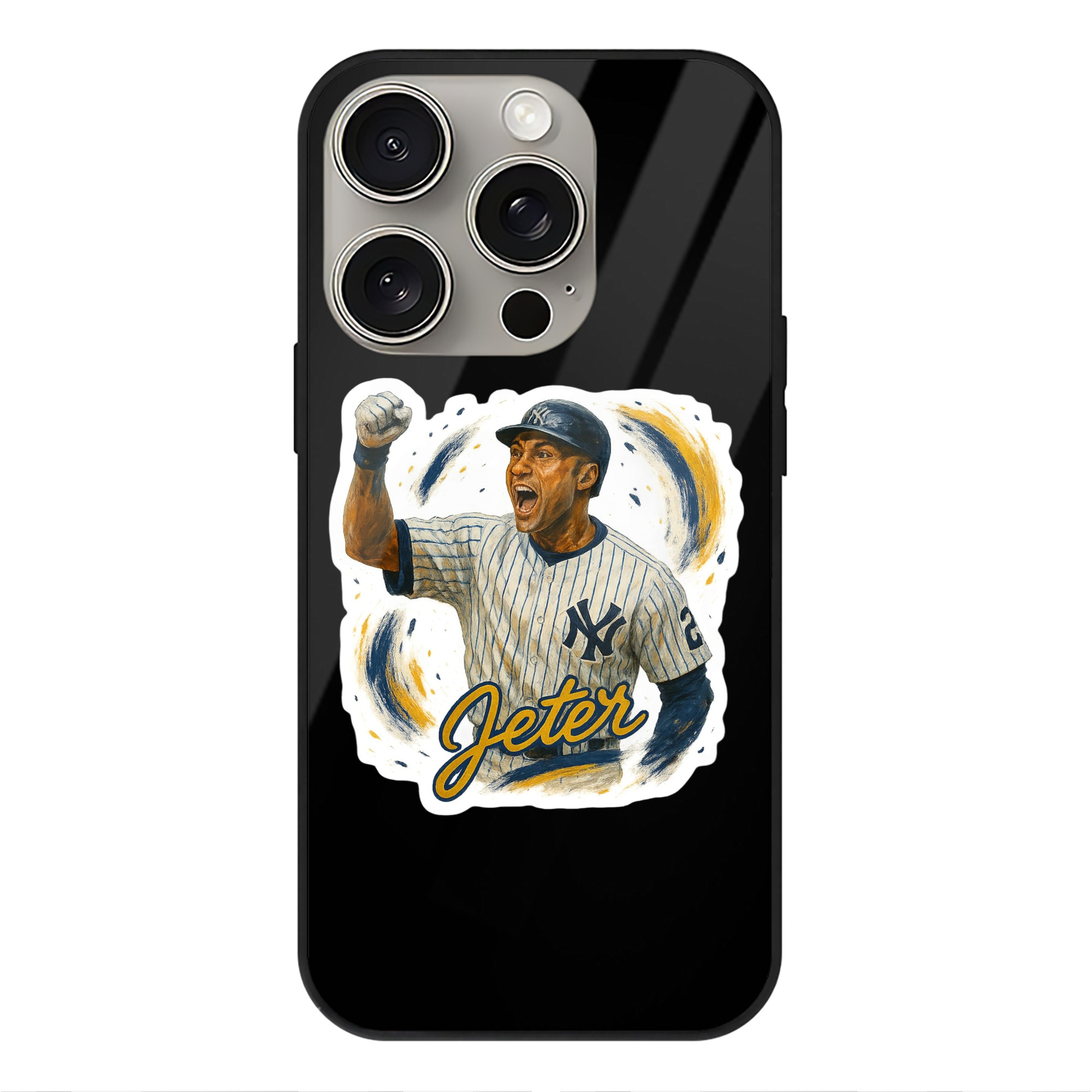 Derek Jeter 82 IPhone 15 Pro Mirror Phone Case – UV Printed Glass + TPU – Scratch-Resistant, Wireless Charging Compatible, Precise Fit & Stylish Design