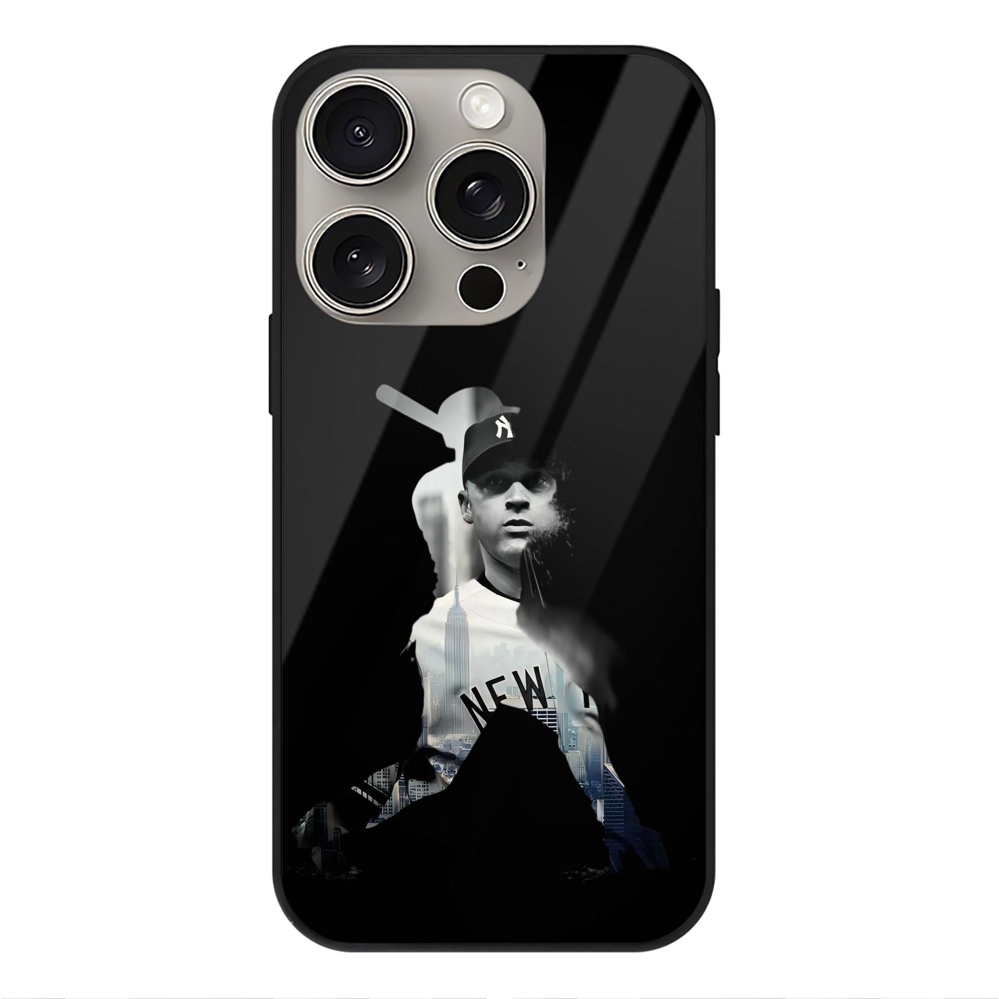 Derek Jeter 83 IPhone 15 Pro Mirror Phone Case – UV Printed Glass + TPU – Scratch-Resistant, Wireless Charging Compatible, Precise Fit & Stylish Design