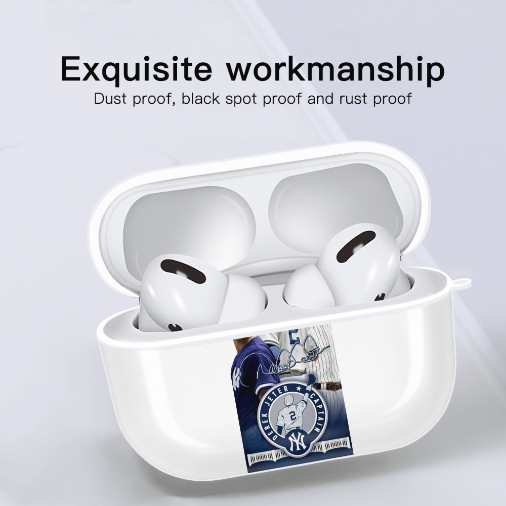 Derek Jeter 79 AirPods Pro Hard Case White With Keychain, Durable Flexible PC, Precise Cutouts, Anti-Fingerprint, Yellowing & Scratch Resistant, Full Protection, Washable