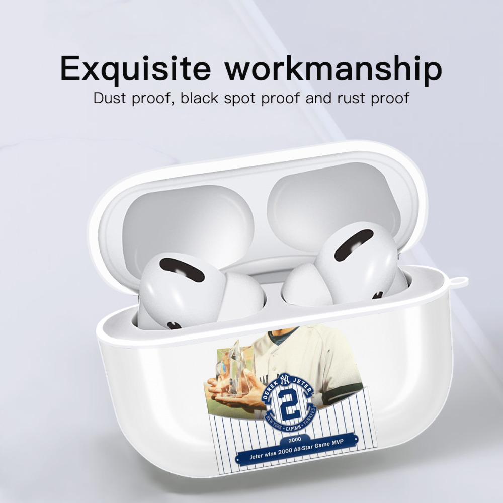 Derek Jeter 80 AirPods Pro Hard Case White With Keychain, Durable Flexible PC, Precise Cutouts, Anti-Fingerprint, Yellowing & Scratch Resistant, Full Protection, Washable