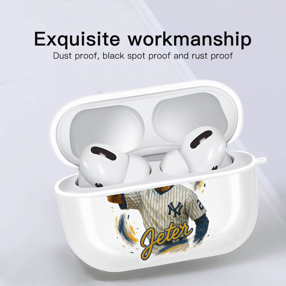 Derek Jeter 82 AirPods Pro Hard Case White With Keychain, Durable Flexible PC, Precise Cutouts, Anti-Fingerprint, Yellowing & Scratch Resistant, Full Protection, Washable
