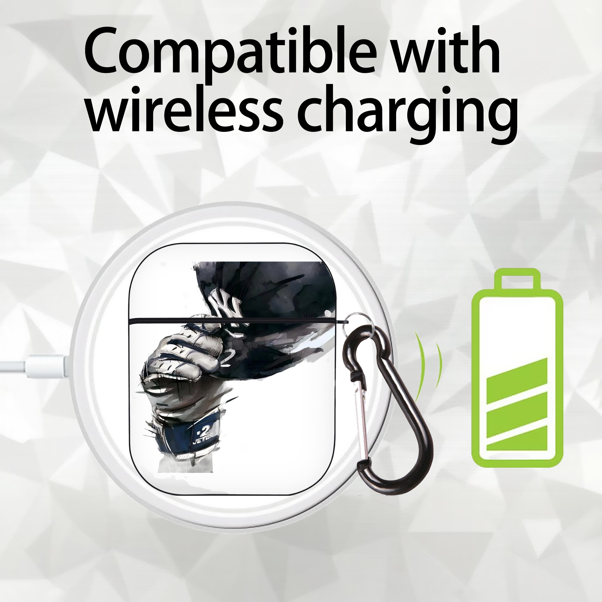 Derek Jeter 76 AirPods 2 Case Hard Shell Black, Flexible PC Material, Precise Cutouts, Full Protection, Anti-Fingerprint, Washable, Includes Keychain – Durable & Slim Design