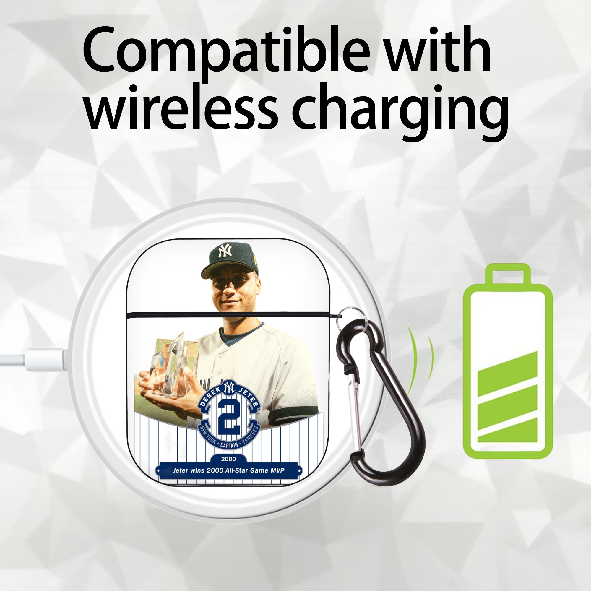 Derek Jeter 80 AirPods 2 Case Hard Shell Black, Flexible PC Material, Precise Cutouts, Full Protection, Anti-Fingerprint, Washable, Includes Keychain – Durable & Slim Design