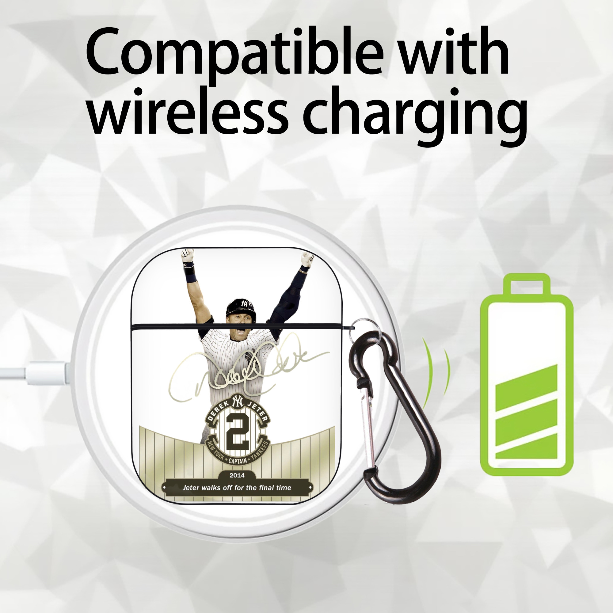 Derek Jeter 81 AirPods 2 Case Hard Shell Black, Flexible PC Material, Precise Cutouts, Full Protection, Anti-Fingerprint, Washable, Includes Keychain – Durable & Slim Design