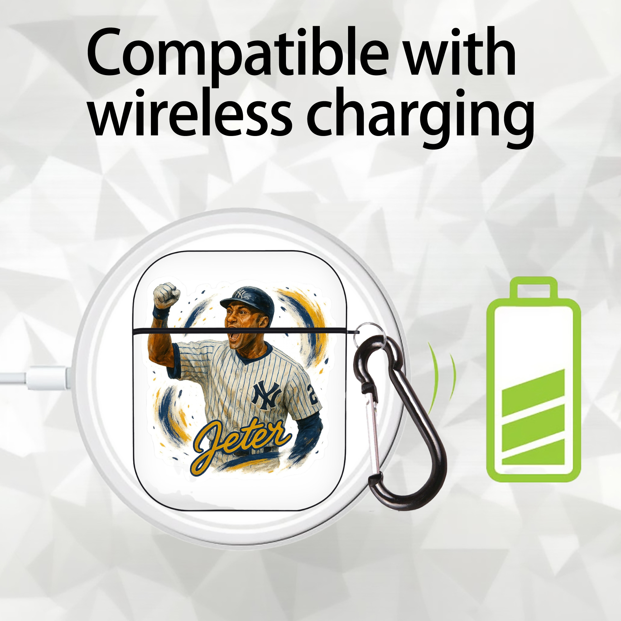 Derek Jeter 82 AirPods 2 Case Hard Shell Black, Flexible PC Material, Precise Cutouts, Full Protection, Anti-Fingerprint, Washable, Includes Keychain – Durable & Slim Design