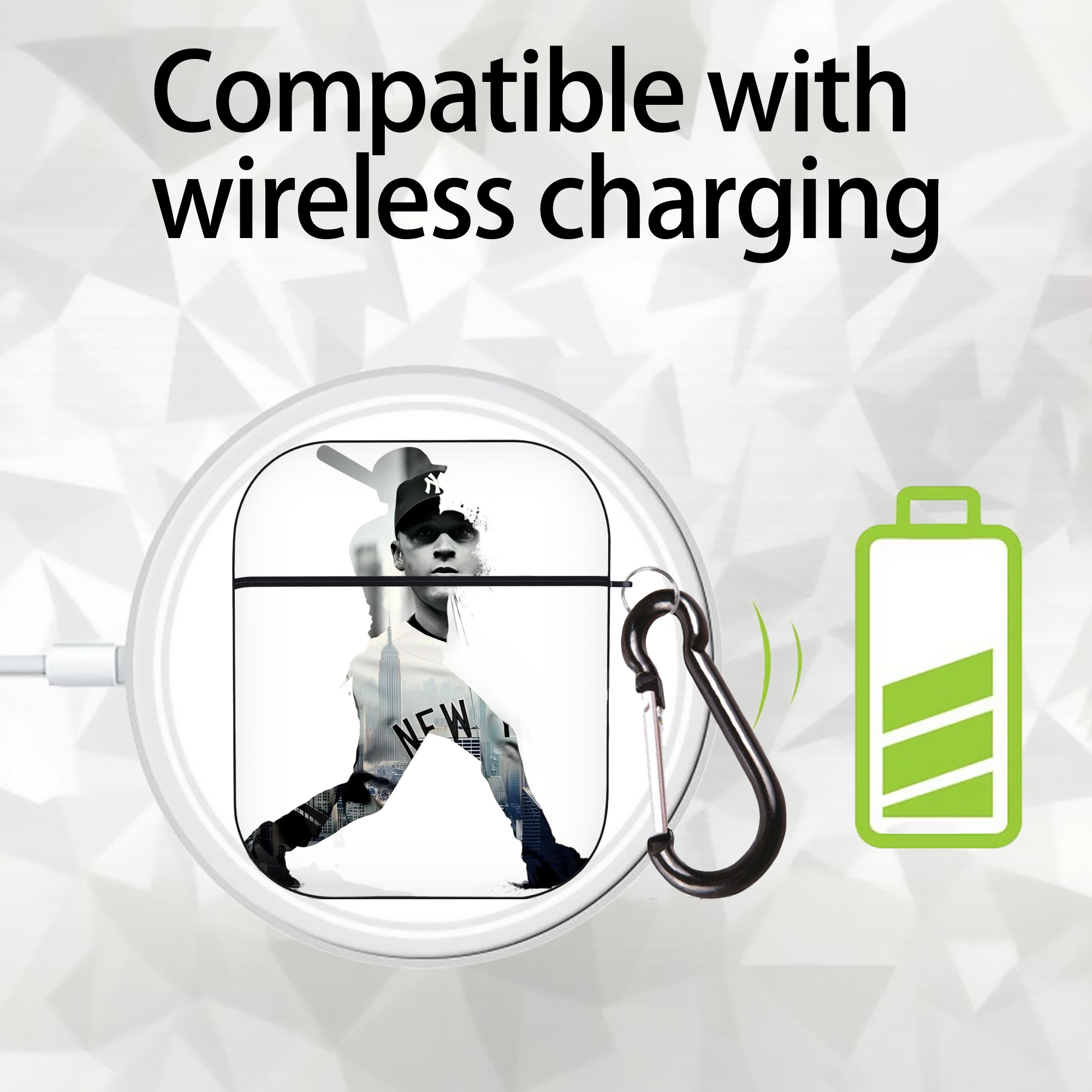 Derek Jeter 83 AirPods 2 Case Hard Shell Black, Flexible PC Material, Precise Cutouts, Full Protection, Anti-Fingerprint, Washable, Includes Keychain – Durable & Slim Design