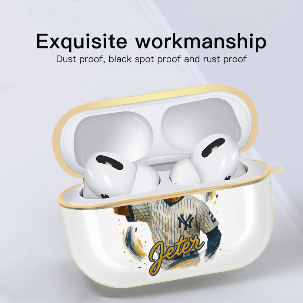 Derek Jeter 82 Luxury Gold AirPods Pro Case With Keychain, Flexible PC Material, Full Protection, Precise Cutouts, Anti-Fingerprint, Washable, Durable Design