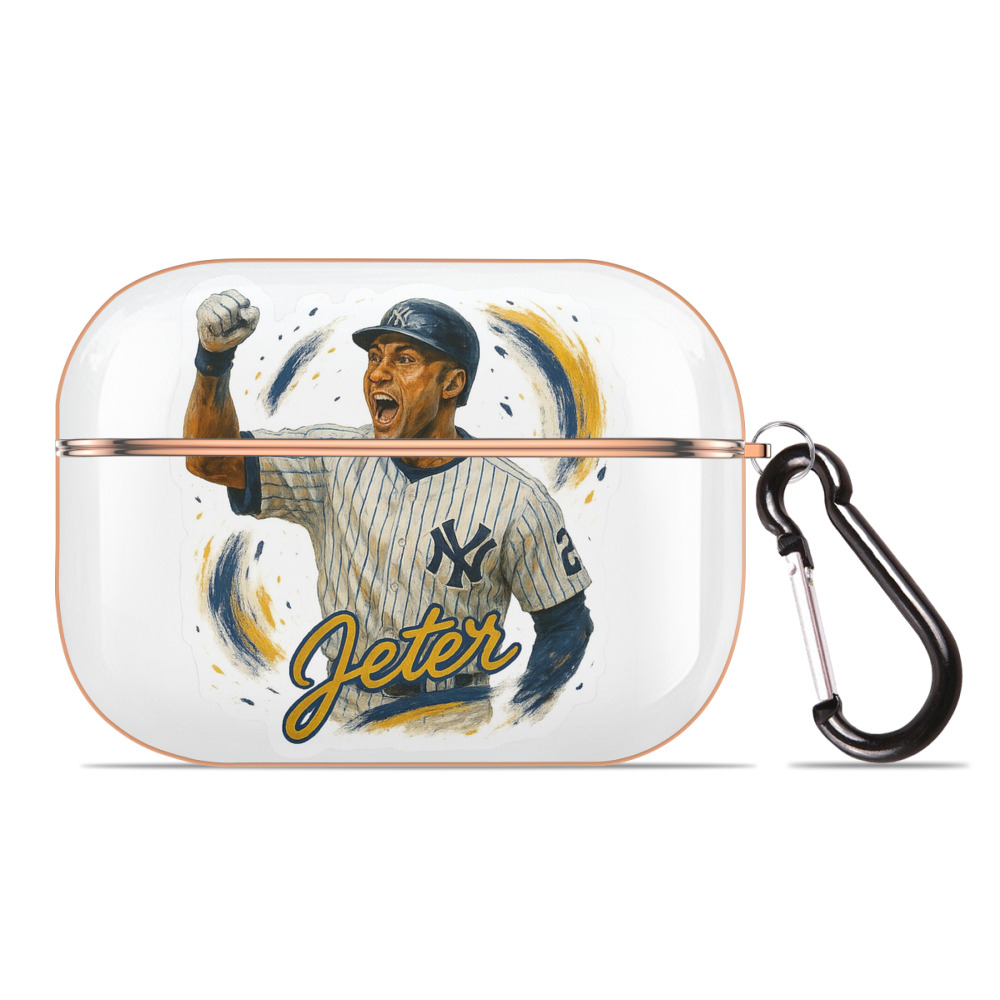 Derek Jeter 82 AirPods Pro Protective Case Rose Gold, Flexible PC Material, Precise Fit, Anti-Slip Cover, Full Protection, Fingerprint Resistant, Washable With Keychain