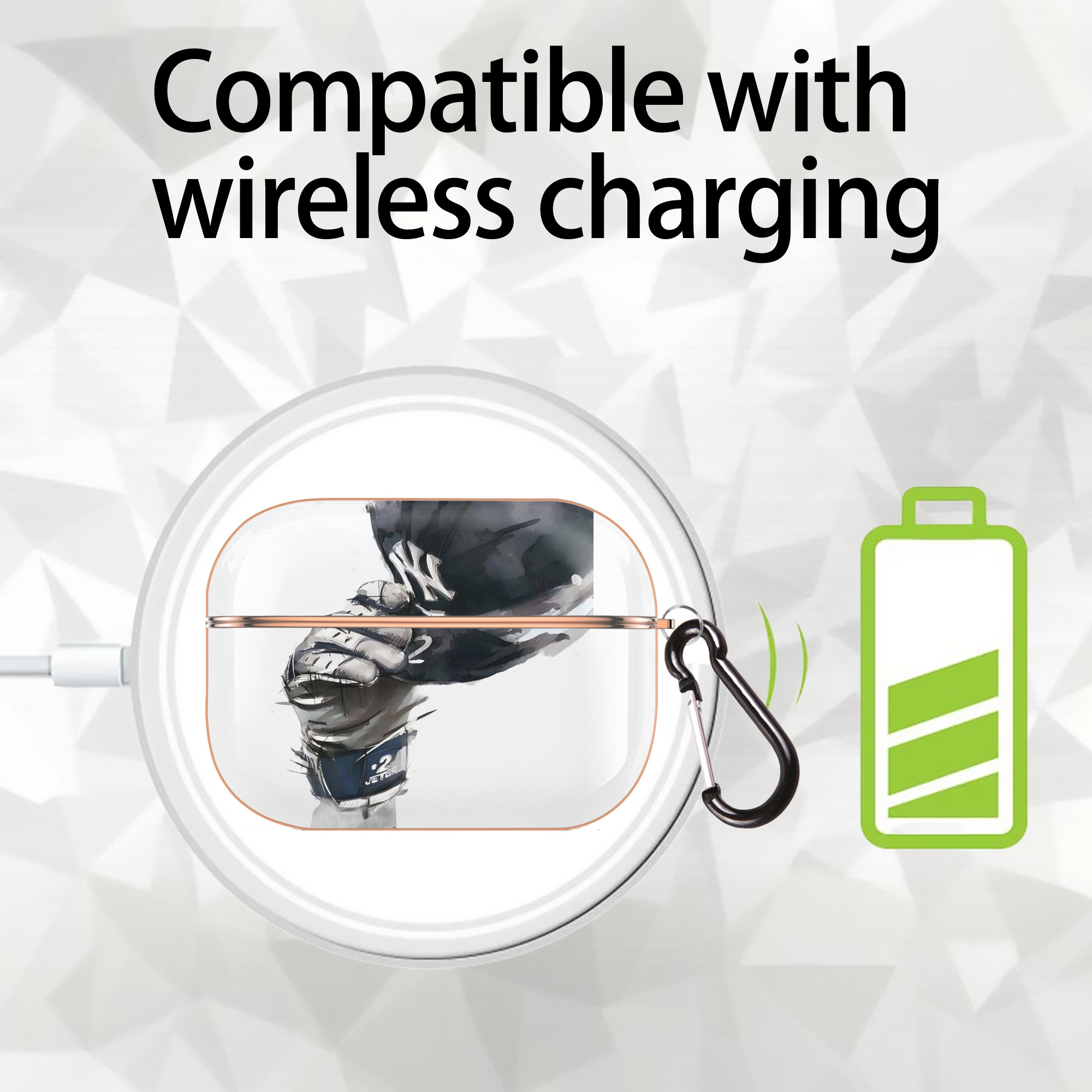 Derek Jeter 76 AirPods Pro Protective Case Rose Gold, Flexible PC Material, Precise Fit, Anti-Slip Cover, Full Protection, Fingerprint Resistant, Washable With Keychain