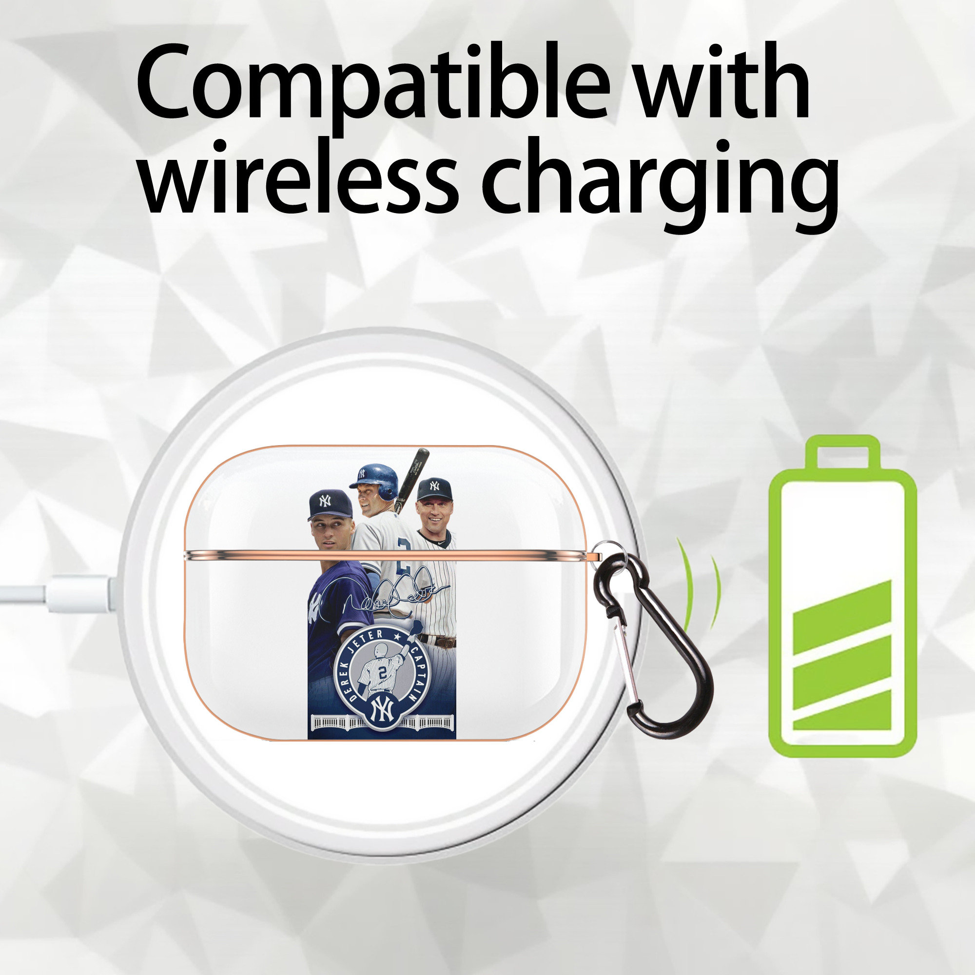 Derek Jeter 79 AirPods Pro Protective Case Rose Gold, Flexible PC Material, Precise Fit, Anti-Slip Cover, Full Protection, Fingerprint Resistant, Washable With Keychain