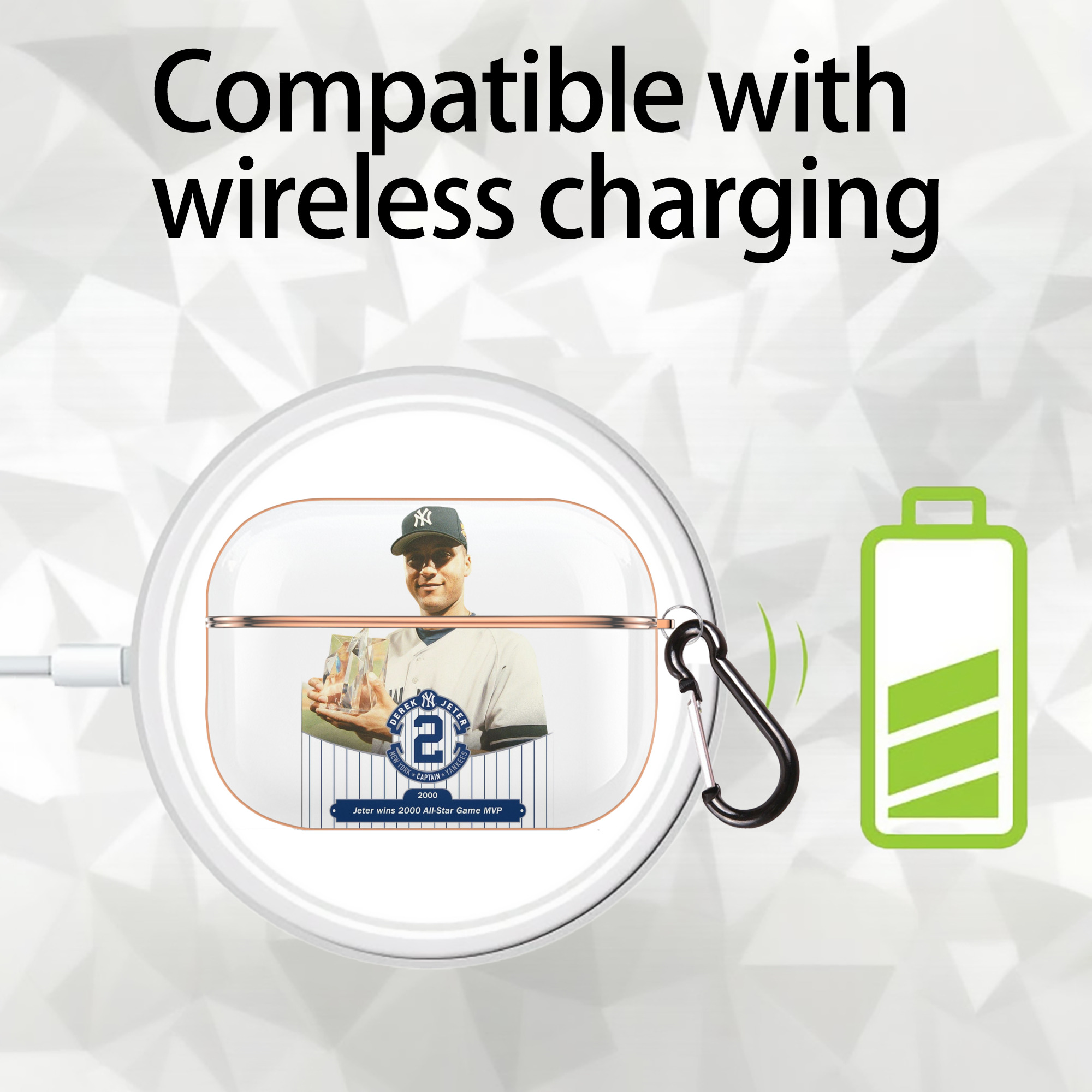 Derek Jeter 80 AirPods Pro Protective Case Rose Gold, Flexible PC Material, Precise Fit, Anti-Slip Cover, Full Protection, Fingerprint Resistant, Washable With Keychain