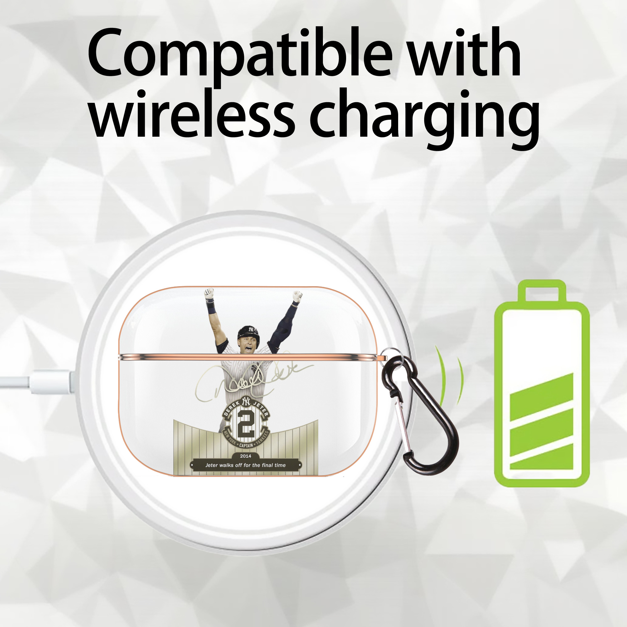 Derek Jeter 81 AirPods Pro Protective Case Rose Gold, Flexible PC Material, Precise Fit, Anti-Slip Cover, Full Protection, Fingerprint Resistant, Washable With Keychain