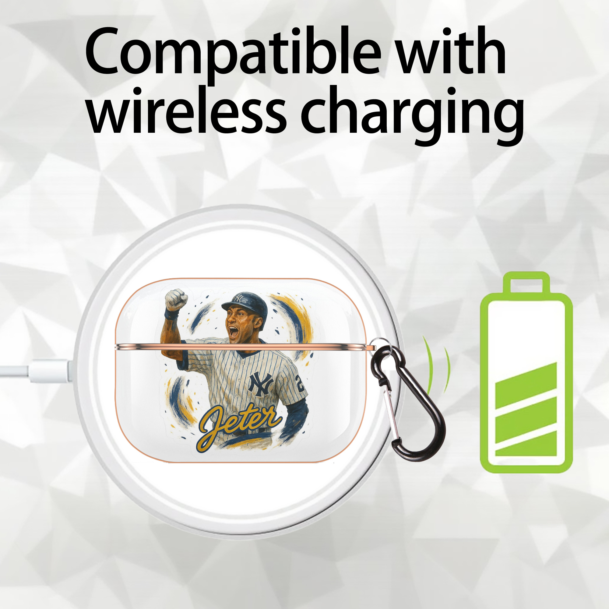 Derek Jeter 82 AirPods Pro Protective Case Rose Gold, Flexible PC Material, Precise Fit, Anti-Slip Cover, Full Protection, Fingerprint Resistant, Washable With Keychain