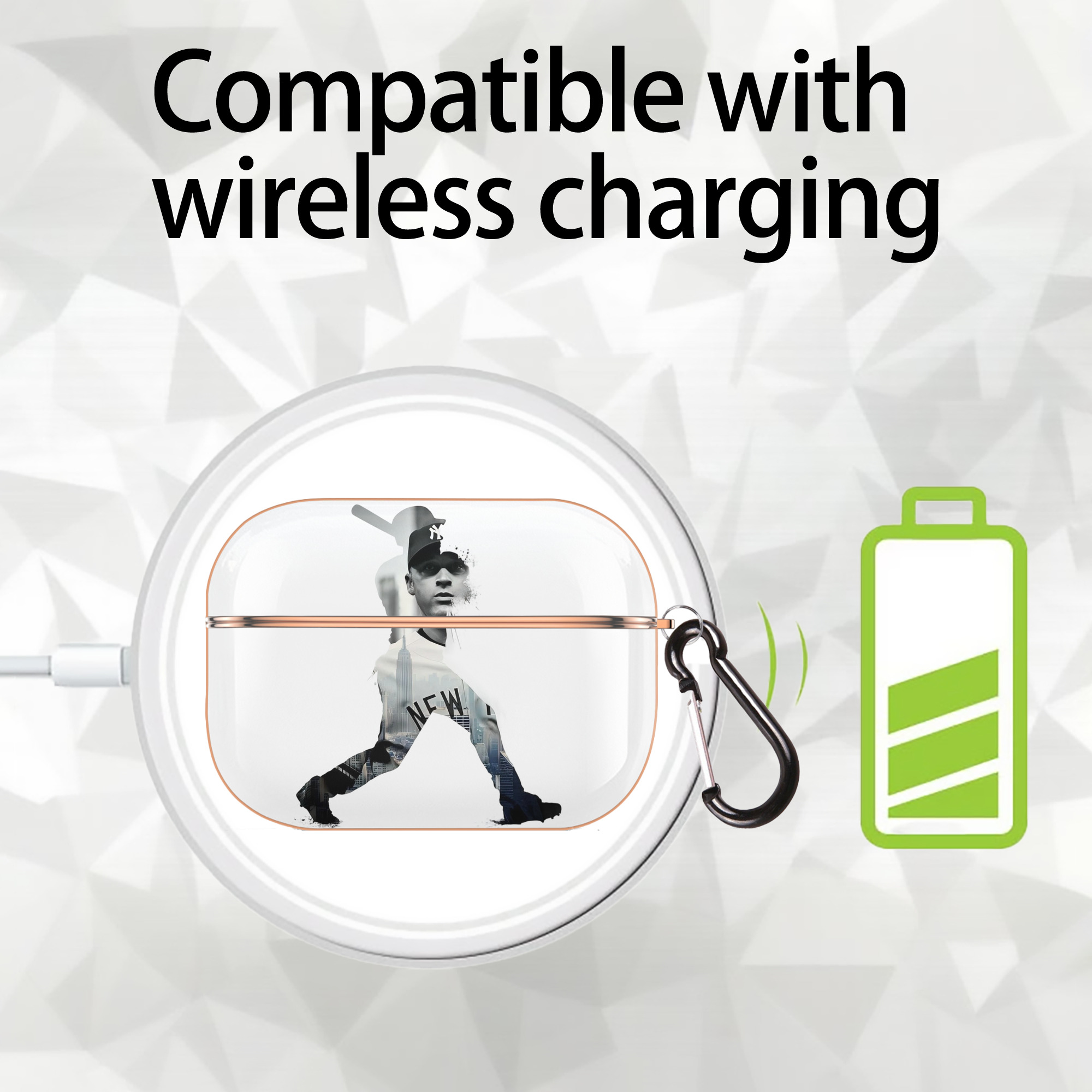 Derek Jeter 83 AirPods Pro Protective Case Rose Gold, Flexible PC Material, Precise Fit, Anti-Slip Cover, Full Protection, Fingerprint Resistant, Washable With Keychain